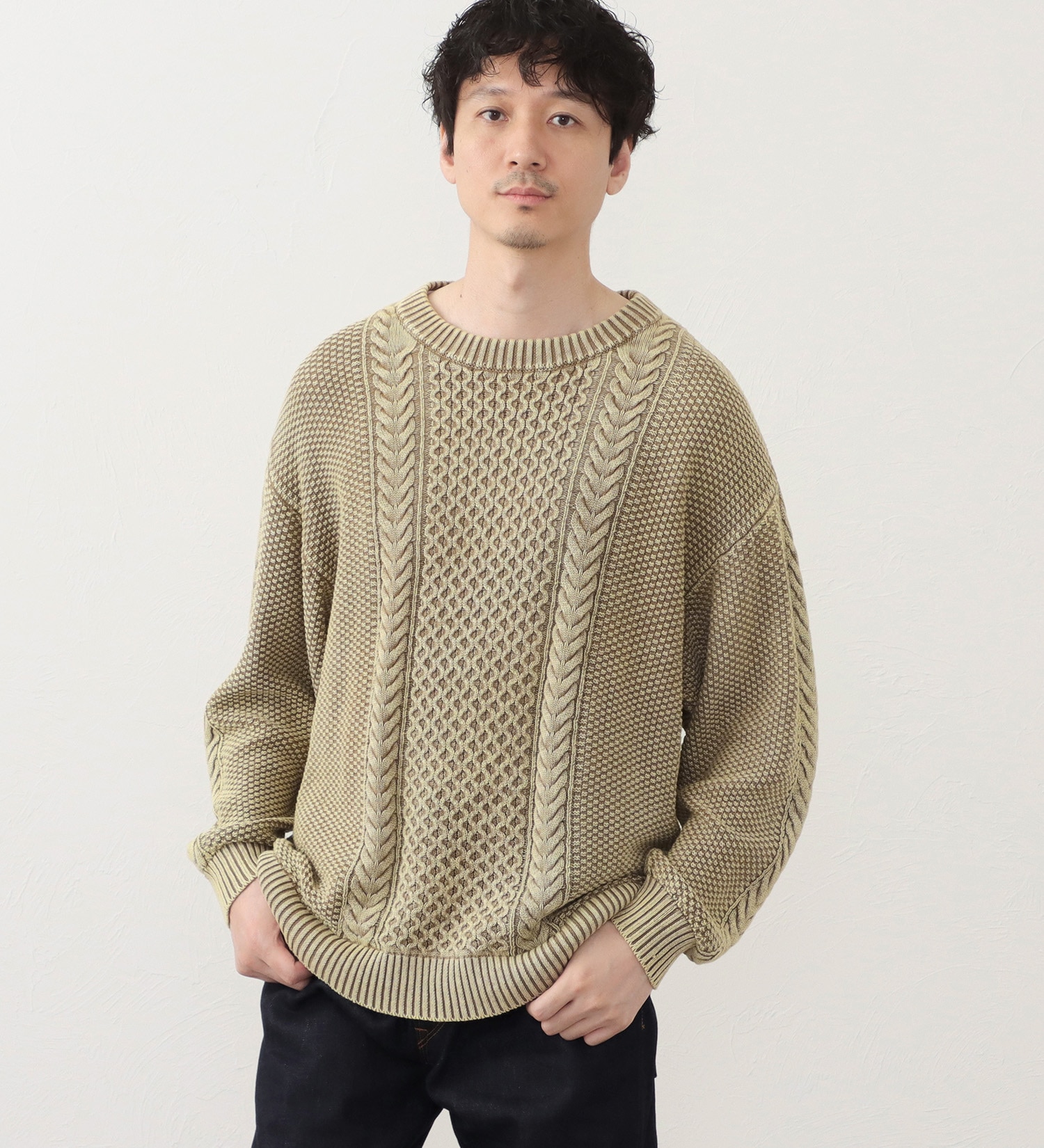 EDWIN(エドウイン)のインディゴライク クルーネックニット|トップス/ニット/セーター/メンズ|オリーブ