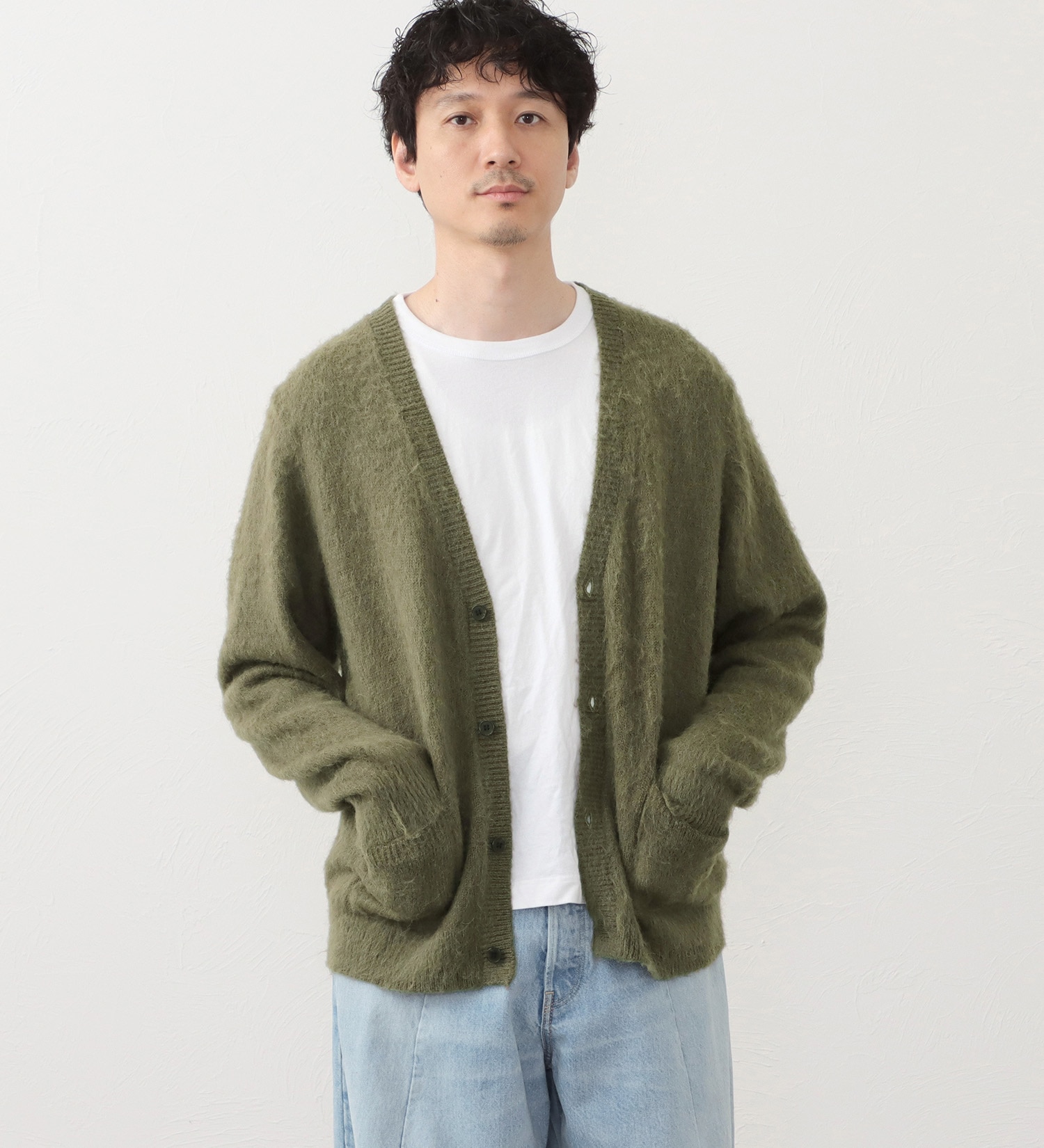 EDWIN(エドウイン)のウールモヘア ニットカーディガン|トップス/ニット/セーター/メンズ|ダークグリーン