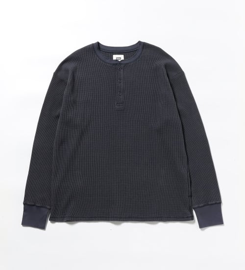 長袖ワッフル ヘンリーネックTシャツ
