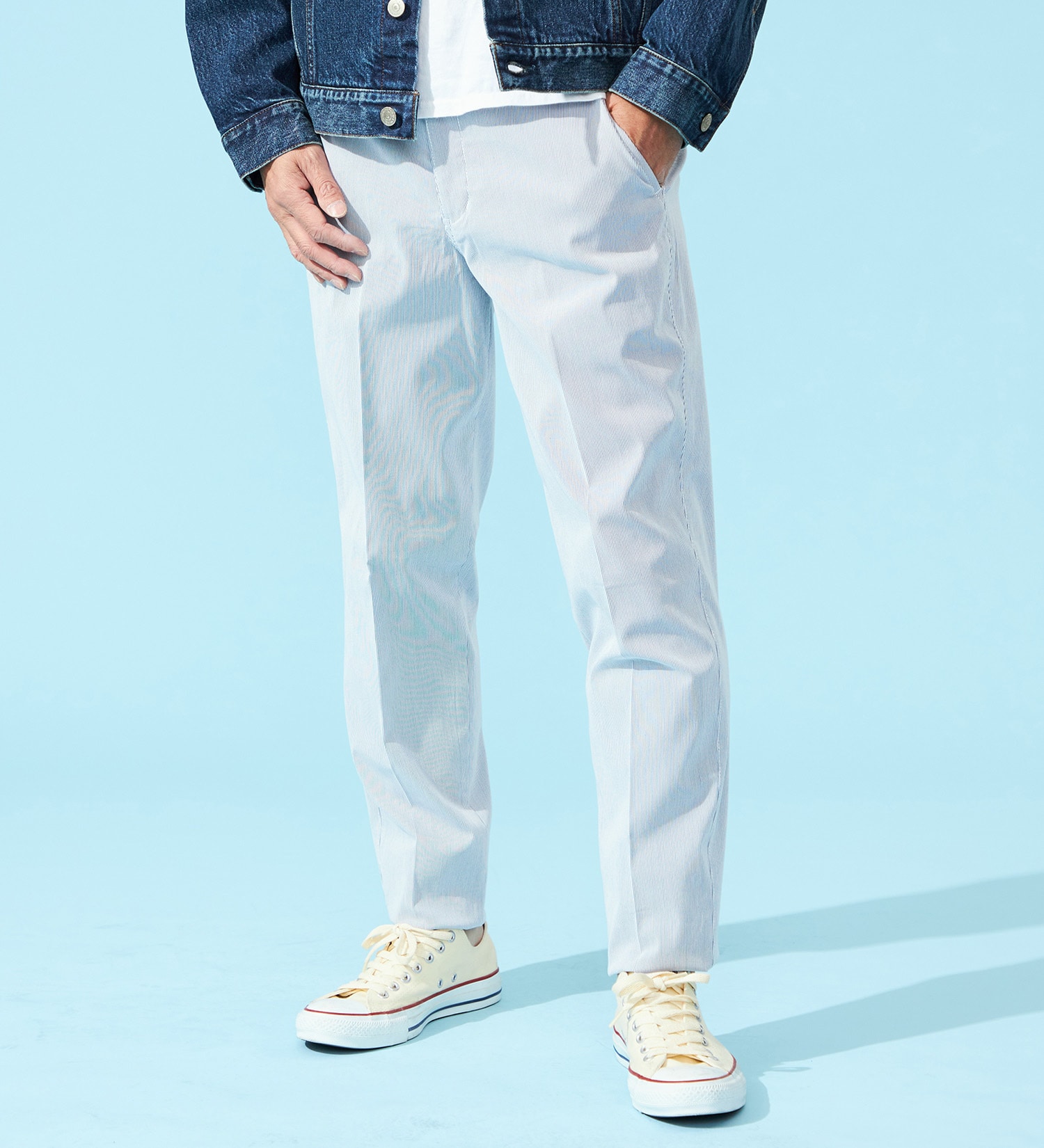 EDWIN(エドウイン)の【涼】COOLスリムトラウザーパンツ【アウトレット店舗・WEB限定】|パンツ/パンツ/メンズ|ホワイト×ブルー