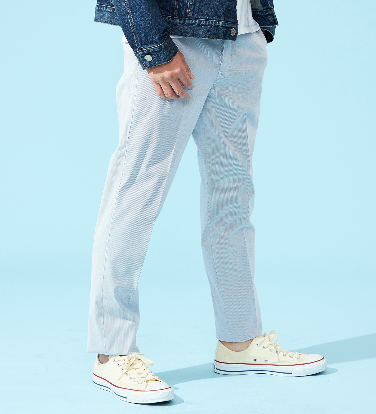 EDWIN(エドウイン)の【涼】COOLスリムトラウザーパンツ【アウトレット店舗・WEB限定】|パンツ/パンツ/メンズ|ホワイト×ブルー