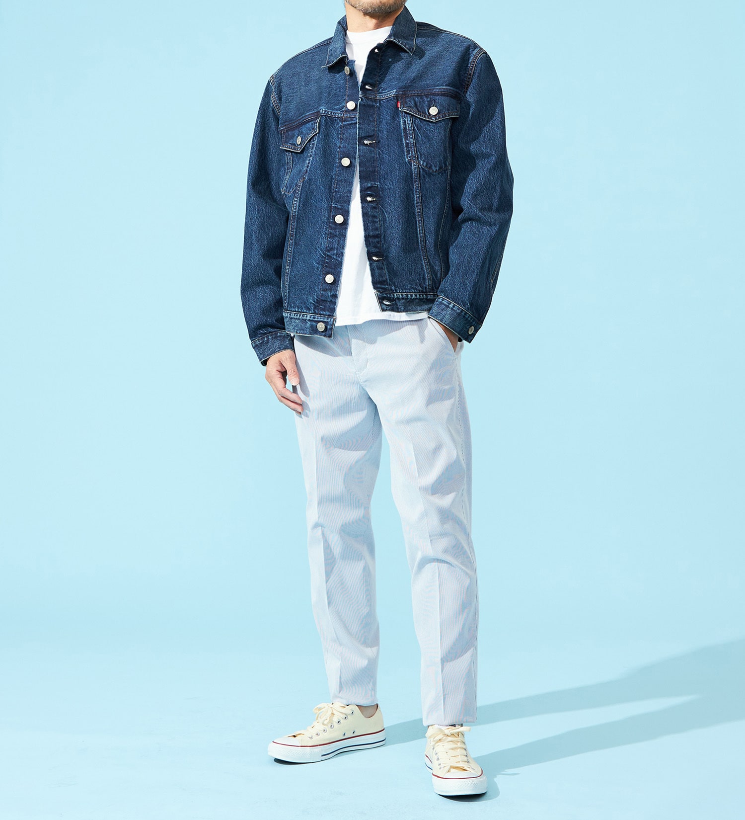 EDWIN(エドウイン)の【涼】COOLスリムトラウザーパンツ【アウトレット店舗・WEB限定】|パンツ/パンツ/メンズ|ホワイト×ブルー