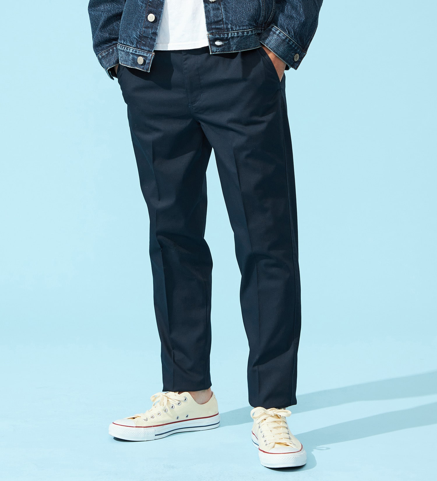 EDWIN(エドウイン)の【涼】COOLスリムトラウザーパンツ【シャンブレ】【アウトレット店舗・WEB限定】|パンツ/パンツ/メンズ|ネイビー