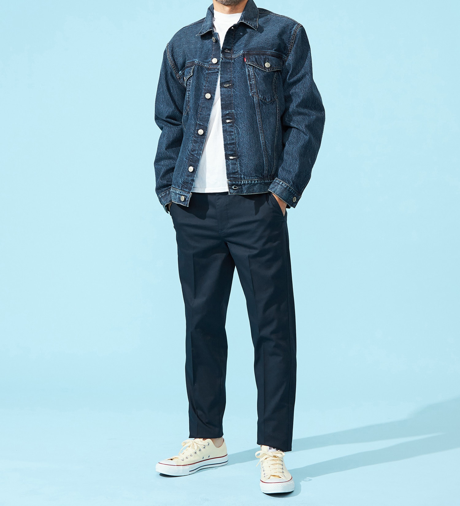 EDWIN(エドウイン)の【涼】COOLスリムトラウザーパンツ【シャンブレ】【アウトレット店舗・WEB限定】|パンツ/パンツ/メンズ|ネイビー