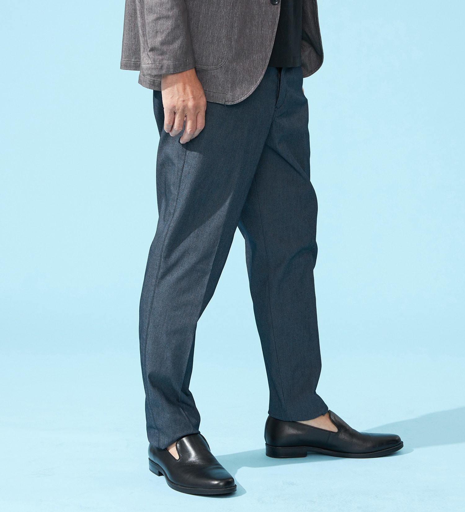 EDWIN(エドウイン)の【涼】COOLスリムトラウザーパンツ【シャンブレ】【アウトレット店舗・WEB限定】|パンツ/パンツ/メンズ|ブルー系その他