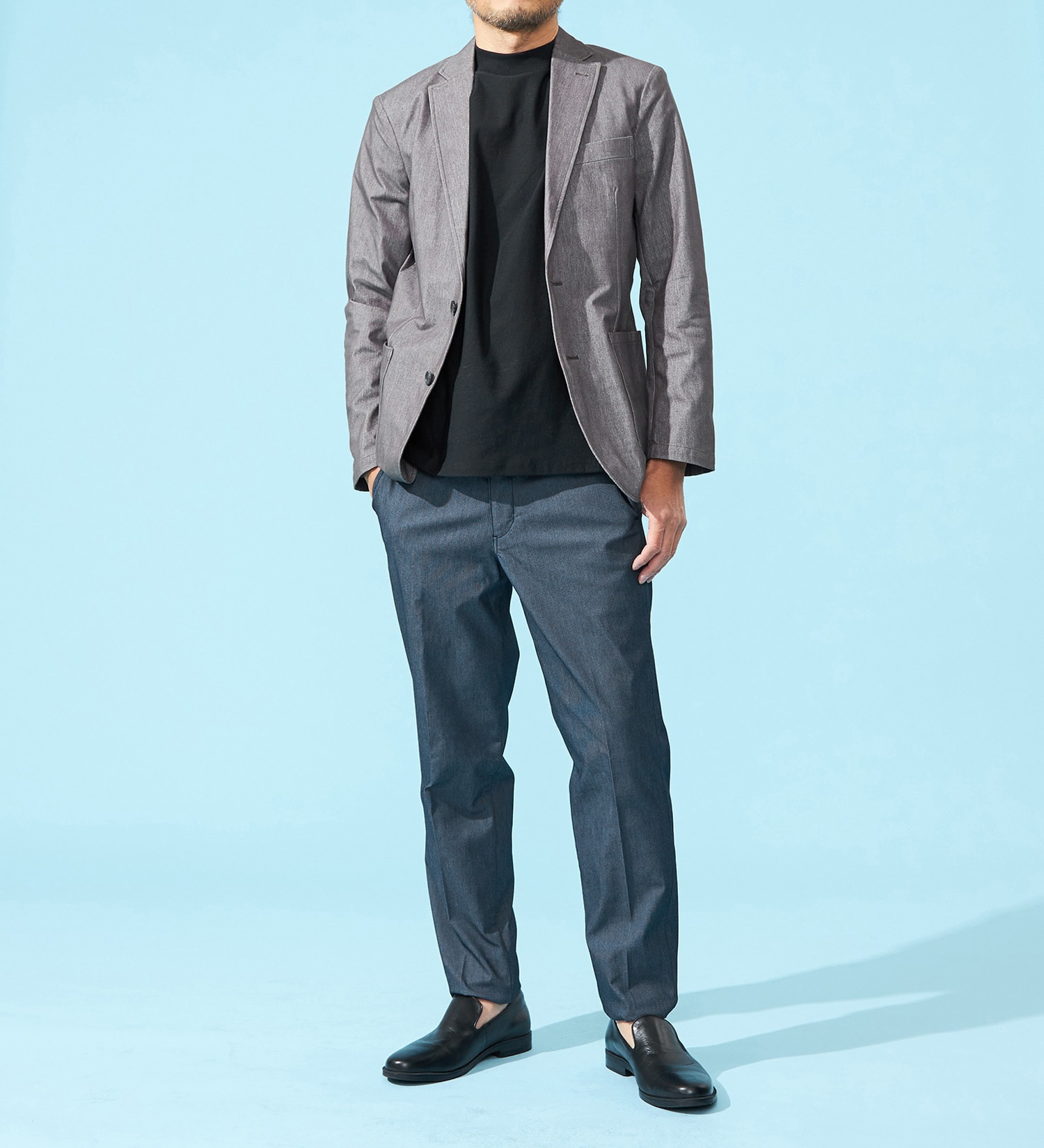 EDWIN(エドウイン)の【涼】COOLスリムトラウザーパンツ【シャンブレ】【アウトレット店舗・WEB限定】|パンツ/パンツ/メンズ|ブルー系その他