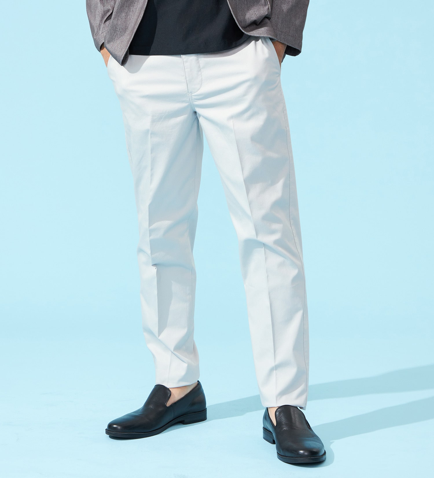 EDWIN(エドウイン)の【涼】COOLスリムトラウザーパンツ【シャンブレ】【アウトレット店舗・WEB限定】|パンツ/パンツ/メンズ|ライトグレー