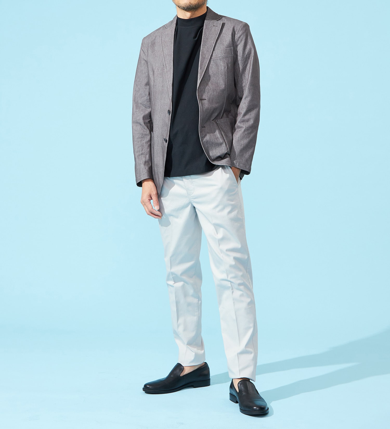 EDWIN(エドウイン)の【涼】COOLスリムトラウザーパンツ【シャンブレ】【アウトレット店舗・WEB限定】|パンツ/パンツ/メンズ|ライトグレー