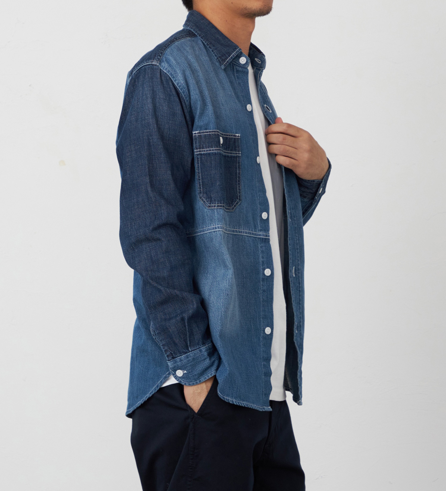 EDWIN(エドウイン)の切り替えデニムシャツ【アウトレット店舗・WEB限定】|トップス/シャツ/ブラウス/メンズ|インディゴブルー
