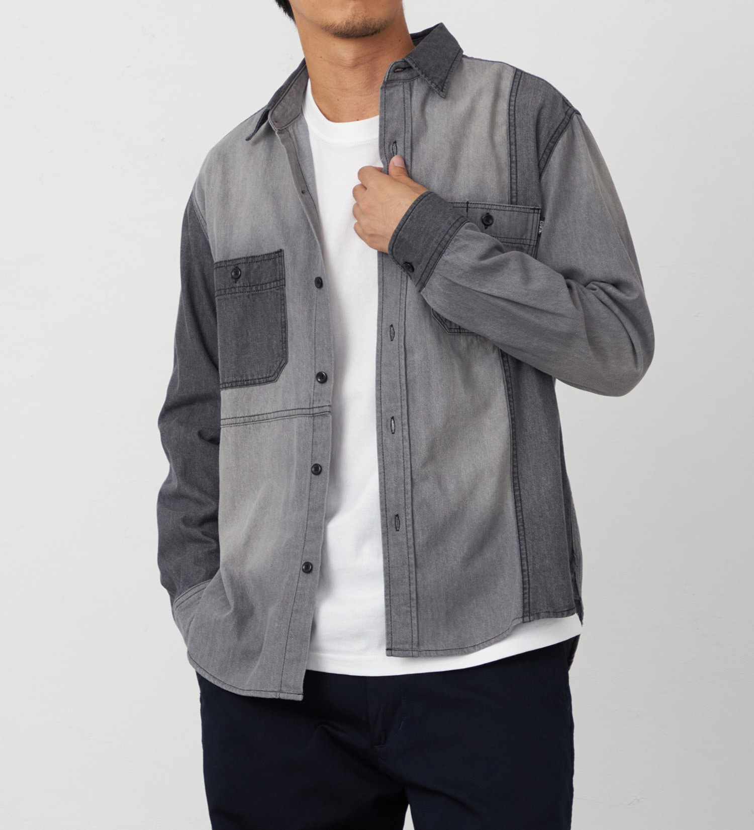 EDWIN(エドウイン)の切り替えデニムシャツ【アウトレット店舗・WEB限定】|トップス/シャツ/ブラウス/メンズ|ブラックデニム
