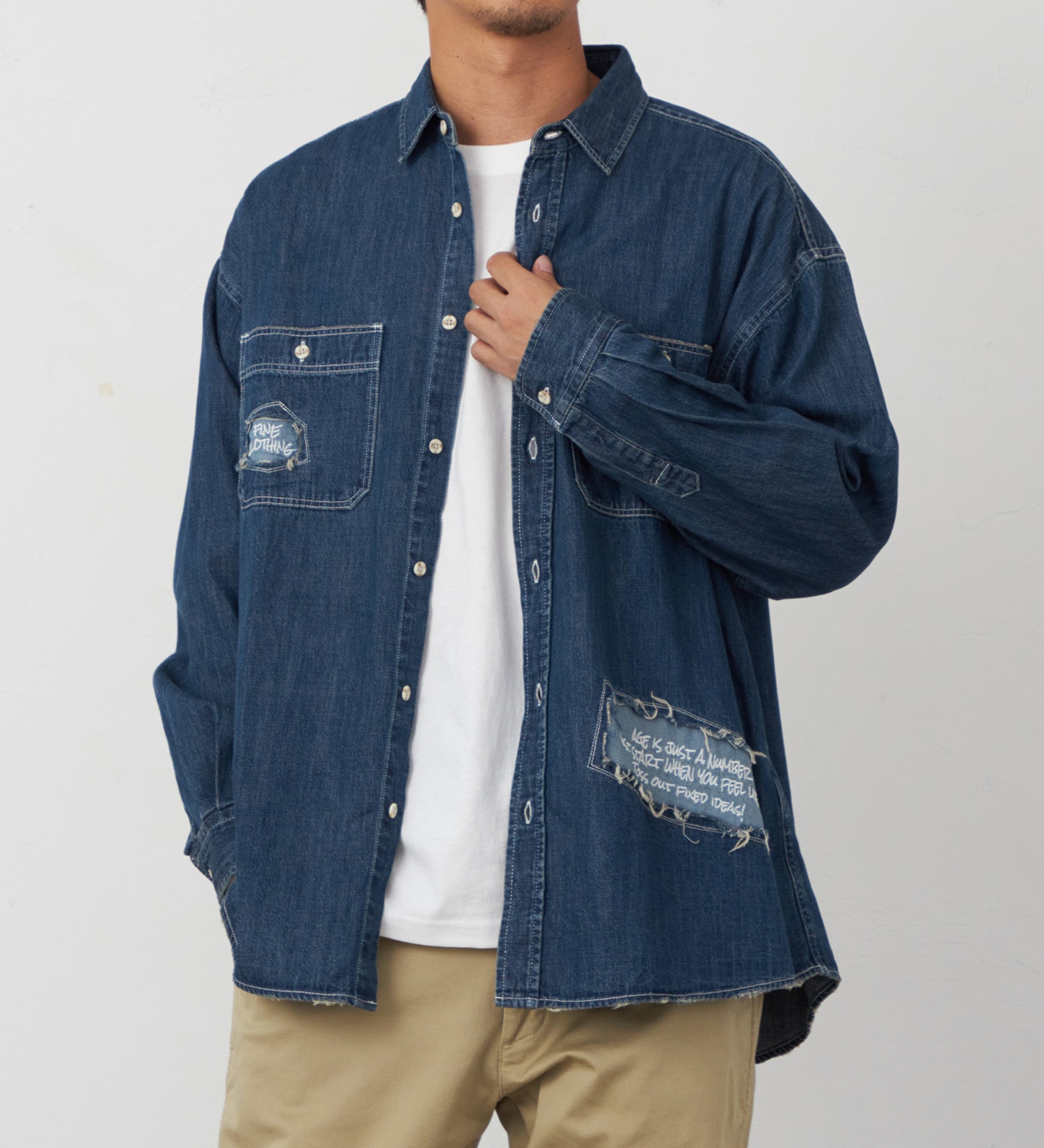EDWIN(エドウイン)の刺繍デニムBIGシャツ【アウトレット店舗・WEB限定】|ジャケット/アウター/デニムジャケット/メンズ|濃色ブルー