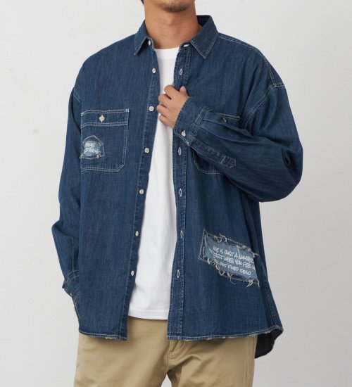 EDWIN(エドウイン)の刺繍デニムBIGシャツ【アウトレット店舗・WEB限定】|ジャケット/アウター/デニムジャケット/メンズ|濃色ブルー