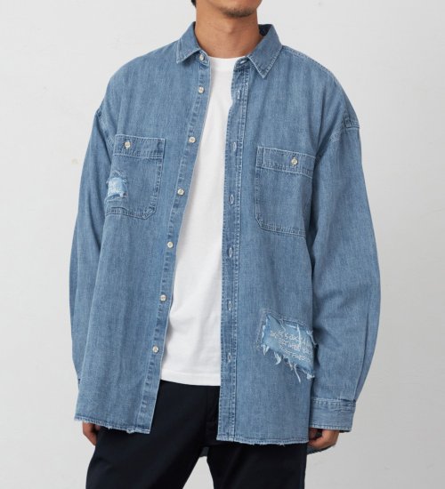 EDWIN(エドウイン)の刺繍デニムBIGシャツ【アウトレット店舗・WEB限定】|トップス/シャツ/ブラウス/メンズ|淡色ブルー