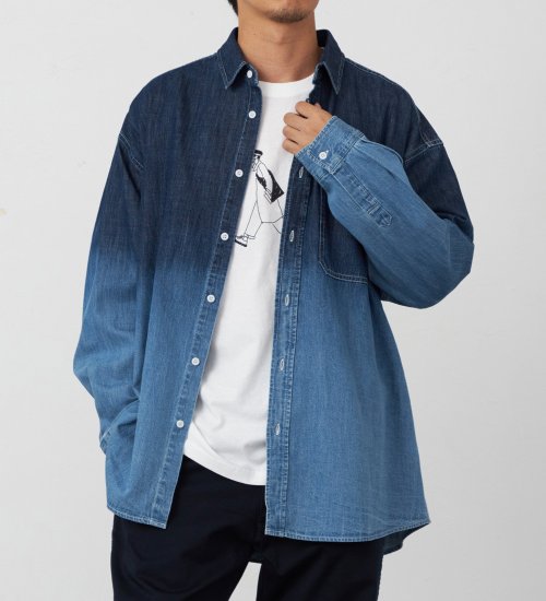 EDWIN(エドウイン)のグラデーションデニムシャツ【アウトレット店舗・WEB限定】|トップス/シャツ/ブラウス/メンズ|中色ブルー
