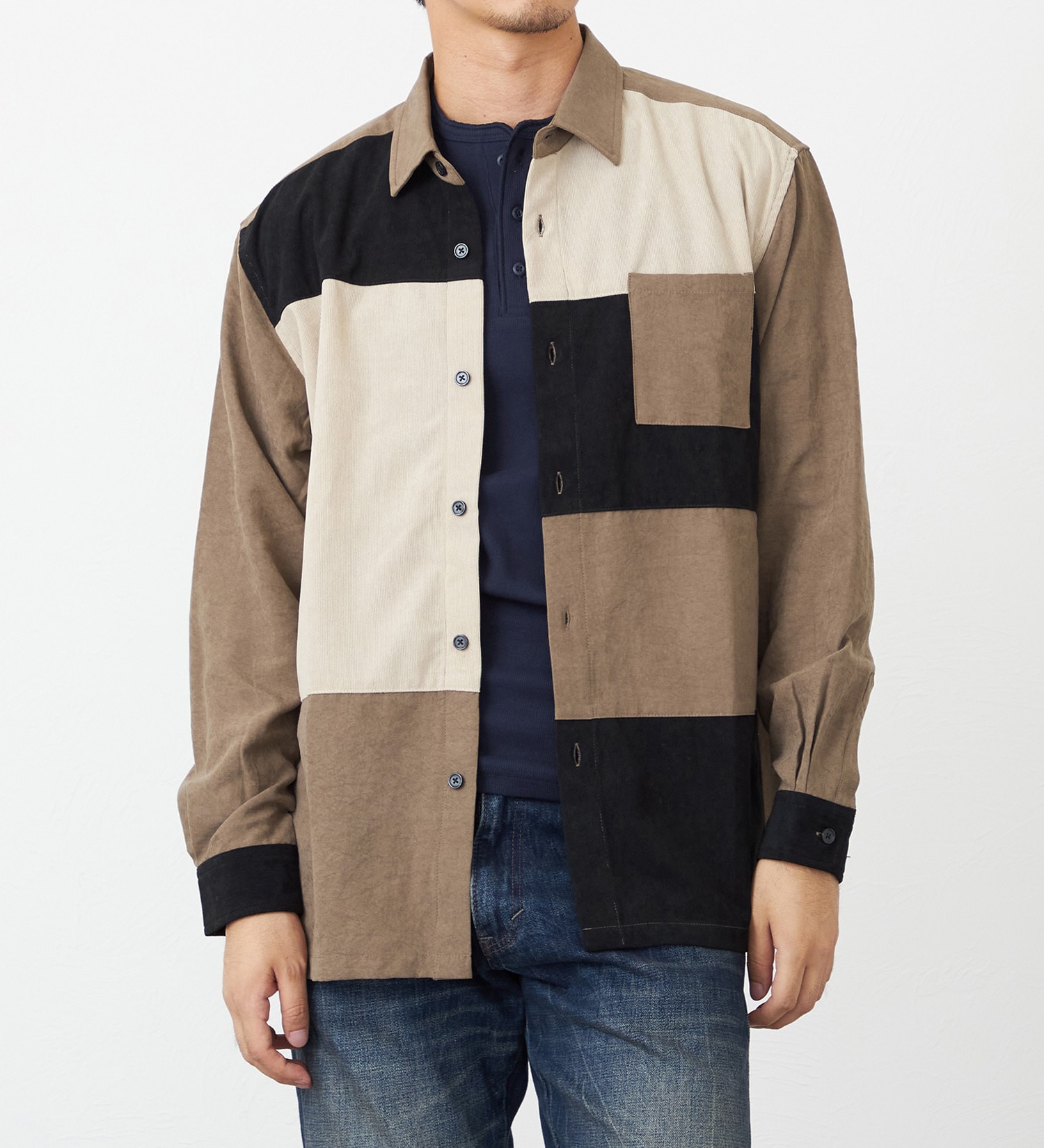 EDWIN(エドウイン)の切り替えし長袖シャツ【アウトレット店舗・WEB限定】|トップス/シャツ/ブラウス/メンズ|モカ