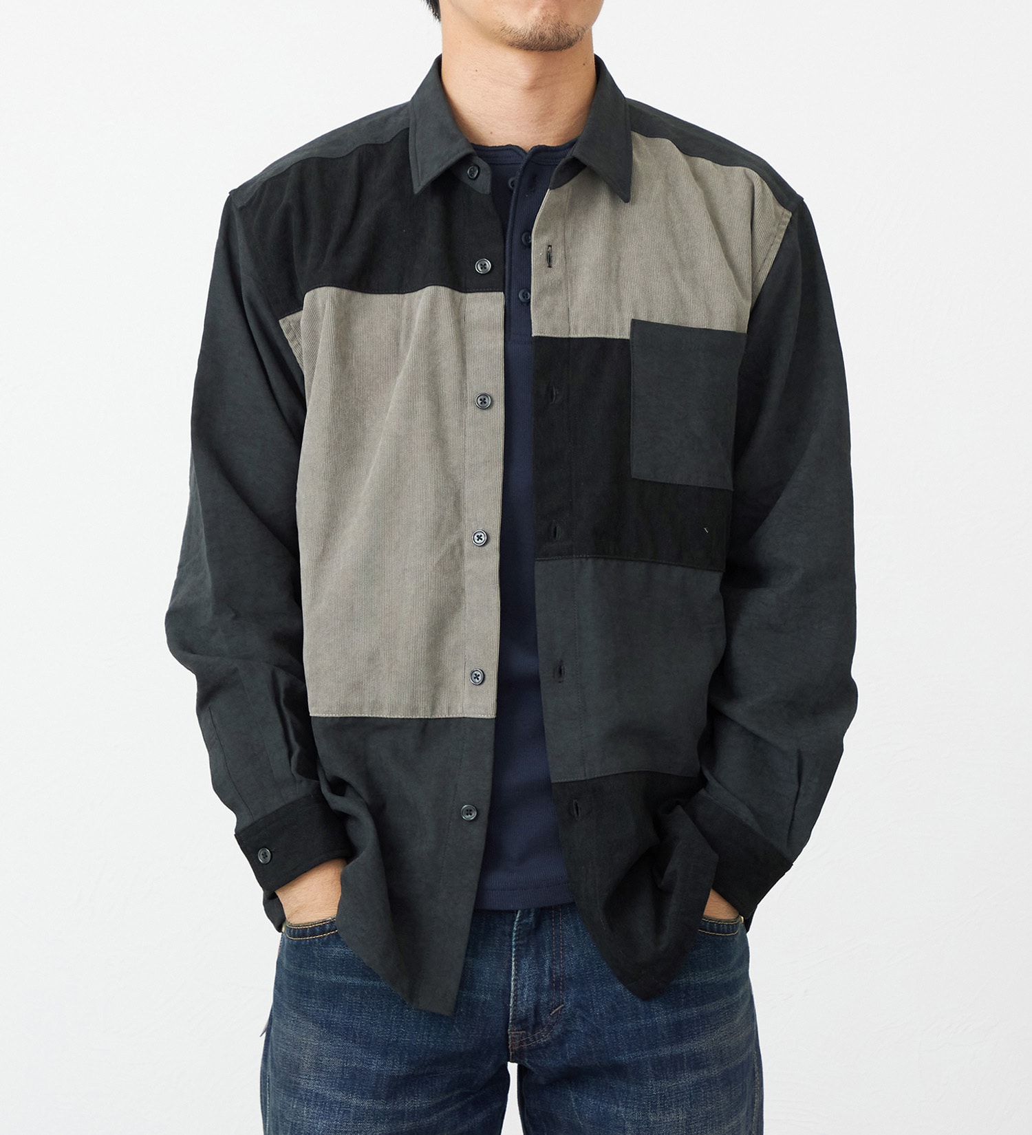 EDWIN(エドウイン)の切り替えし長袖シャツ【アウトレット店舗・WEB限定】|トップス/シャツ/ブラウス/メンズ|チャコール