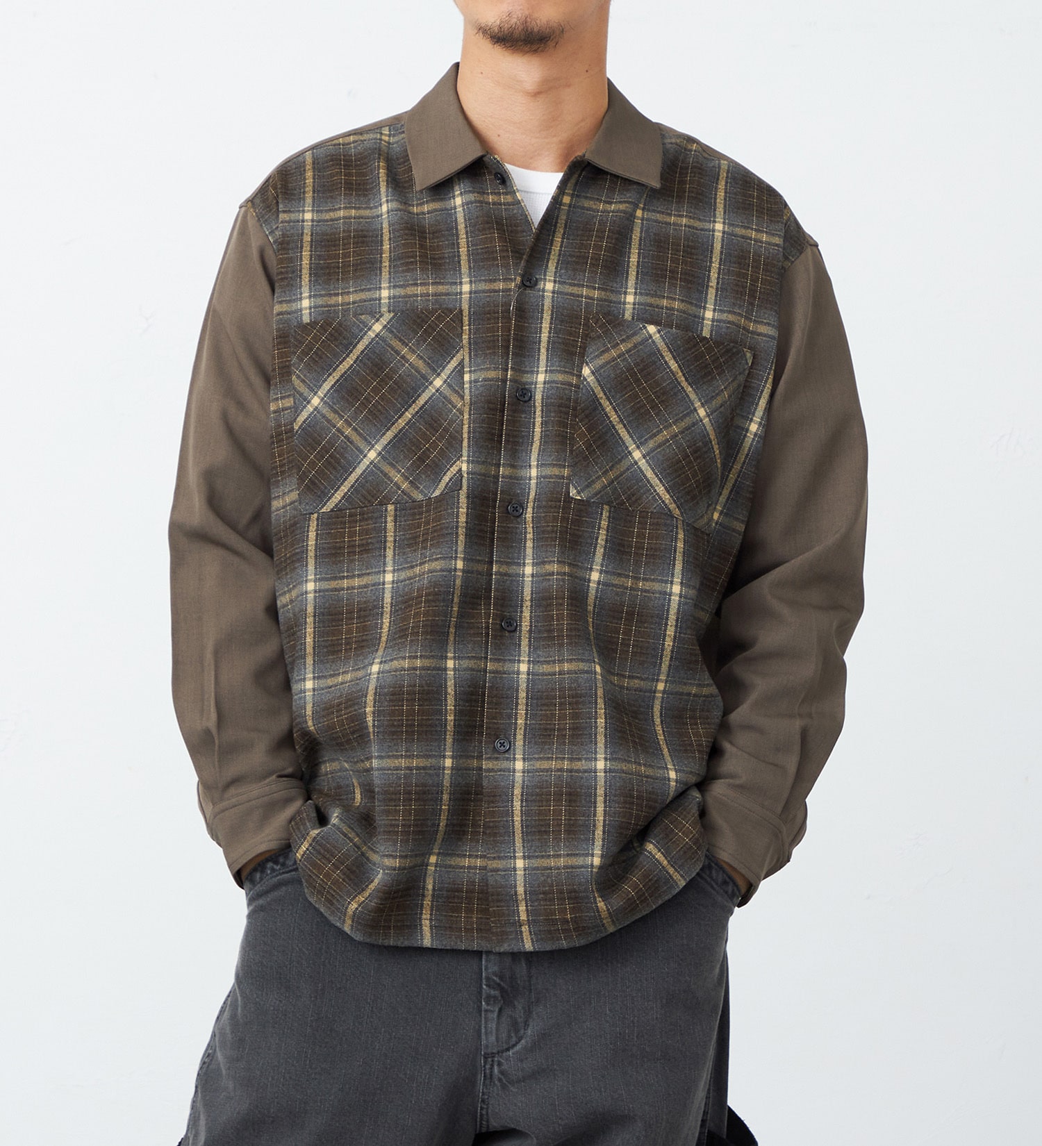 EDWIN(エドウイン)の切り替えし長袖ビッグシャツ【アウトレット店舗・WEB限定】|トップス/シャツ/ブラウス/メンズ|ライトブラウン