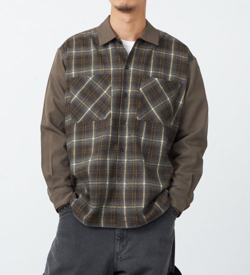 EDWIN(エドウイン)の切り替えし長袖ビッグシャツ【アウトレット店舗・WEB限定】|トップス/シャツ/ブラウス/メンズ|ライトブラウン