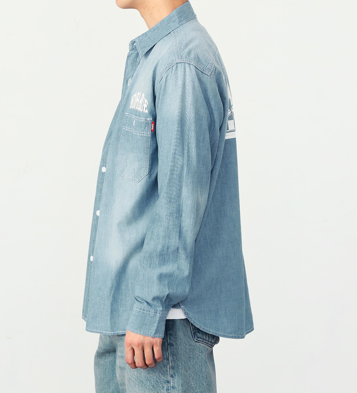 EDWIN(エドウイン)の【ガレージセール】プリントワークシャツ【アウトレット店舗・WEB限定】|トップス/シャツ/ブラウス/メンズ|淡色ブルー