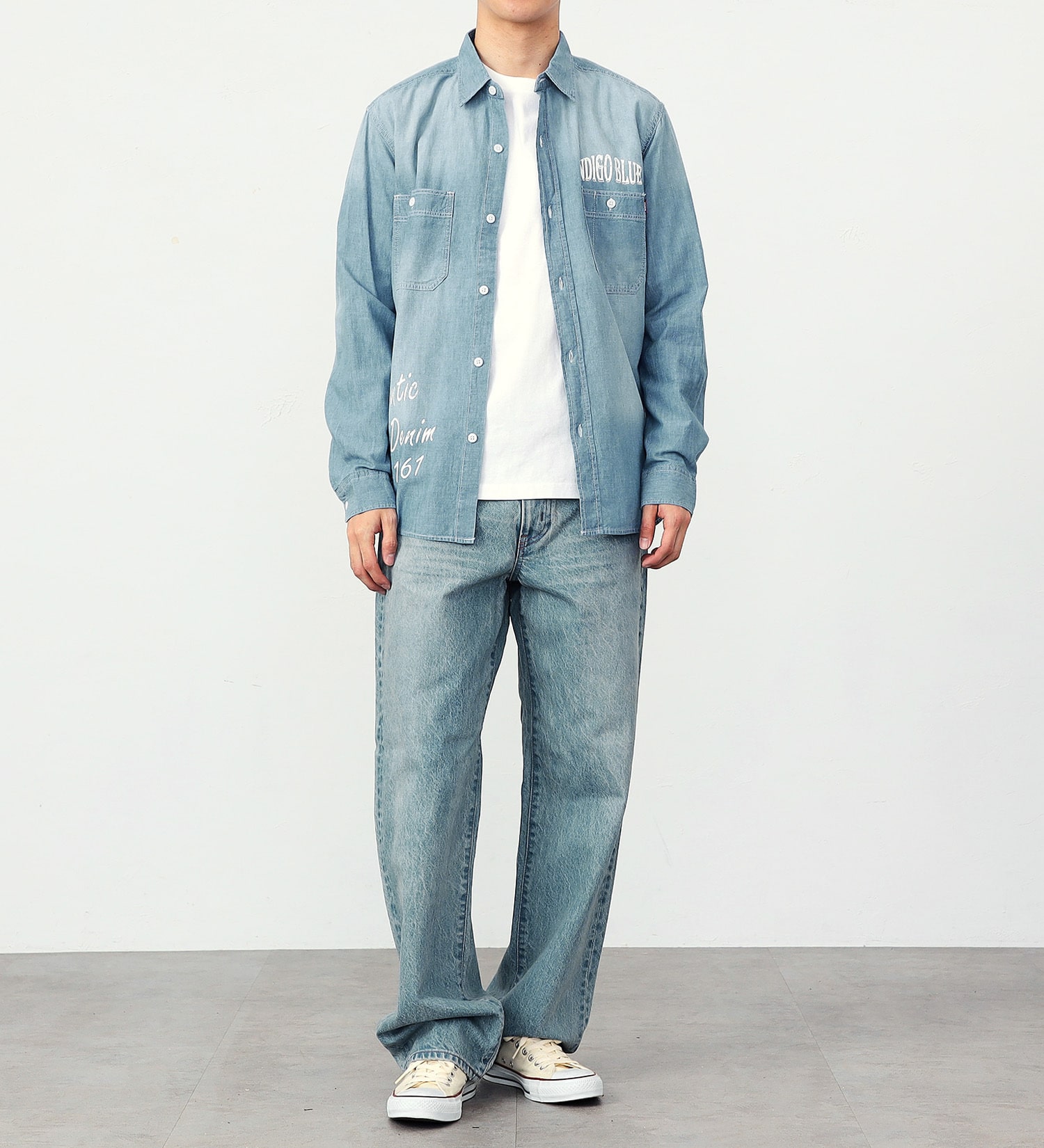 EDWIN(エドウイン)の【ガレージセール】プリントワークシャツ【アウトレット店舗・WEB限定】|トップス/シャツ/ブラウス/メンズ|淡色ブルー