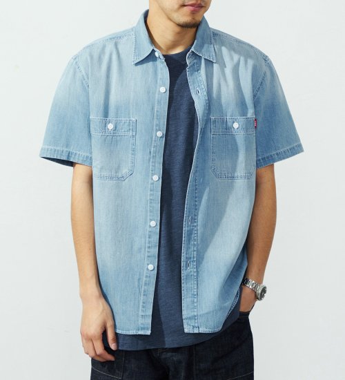 EDWIN(エドウイン)のデニムワークシャツ【半袖】【アウトレット店舗・WEB限定】|トップス/シャツ/ブラウス/メンズ|淡色ブルー