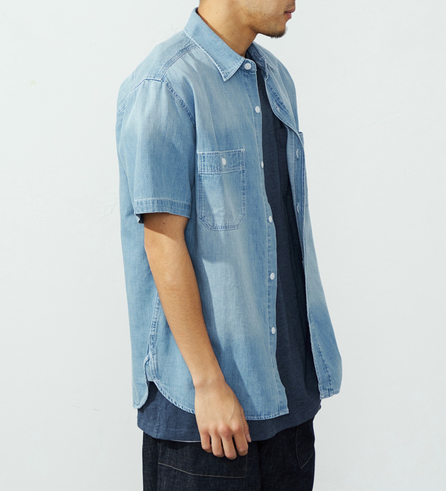 EDWIN(エドウイン)のデニムワークシャツ【半袖】【アウトレット店舗・WEB限定】|トップス/シャツ/ブラウス/メンズ|淡色ブルー