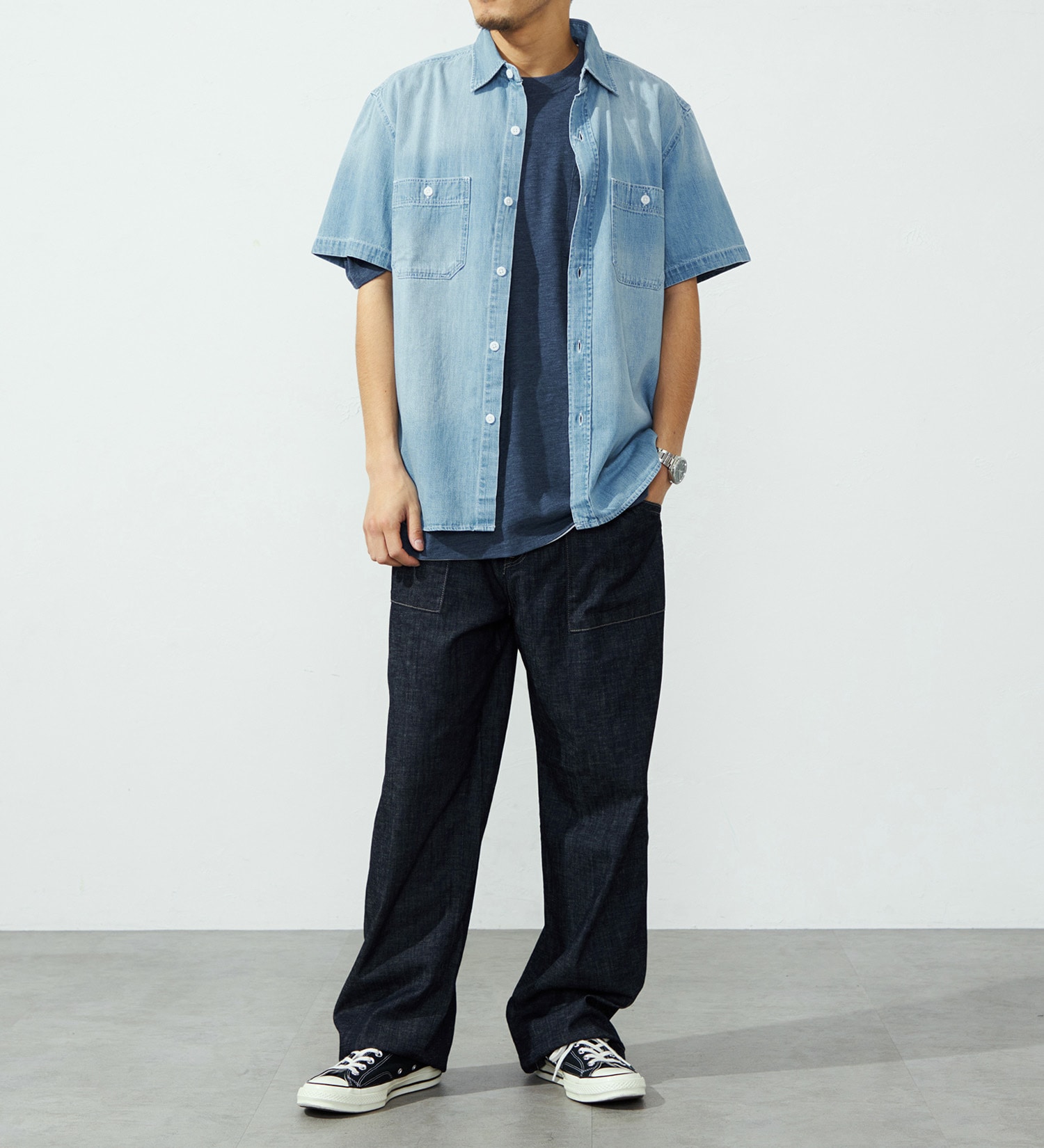 EDWIN(エドウイン)のデニムワークシャツ【半袖】【アウトレット店舗・WEB限定】|トップス/シャツ/ブラウス/メンズ|淡色ブルー