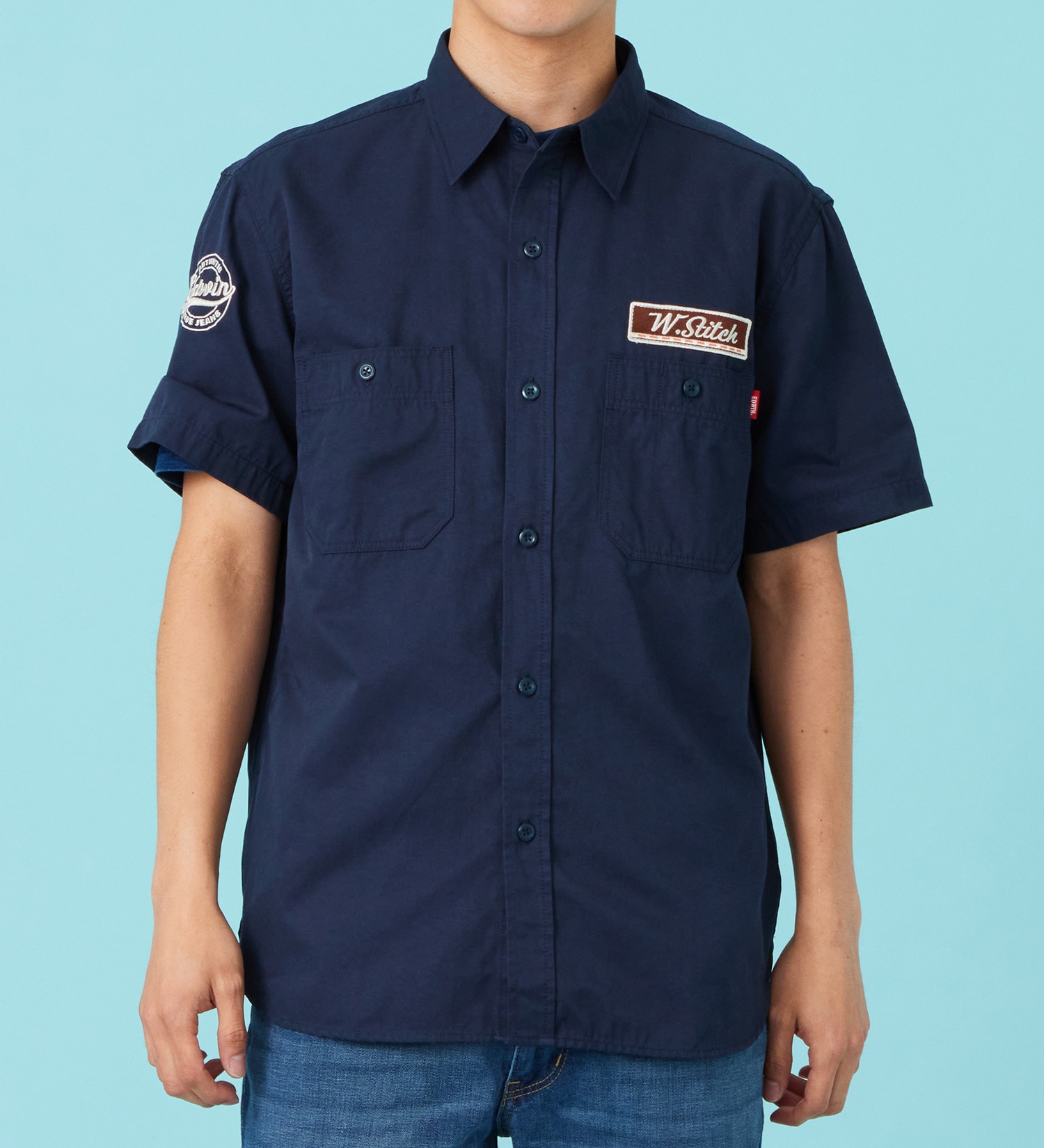 EDWIN(エドウイン)のワッペン 半袖ワークシャツ【アウトレット店舗・WEB限定商品】|トップス/シャツ/ブラウス/メンズ|ネイビー