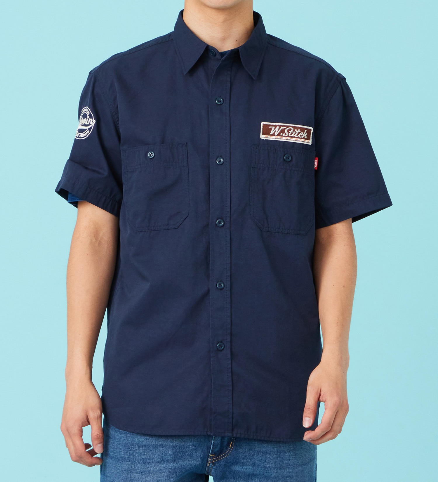 EDWIN(エドウイン)のワッペン 半袖ワークシャツ【アウトレット店舗・WEB限定商品】|トップス/シャツ/ブラウス/メンズ|ネイビー