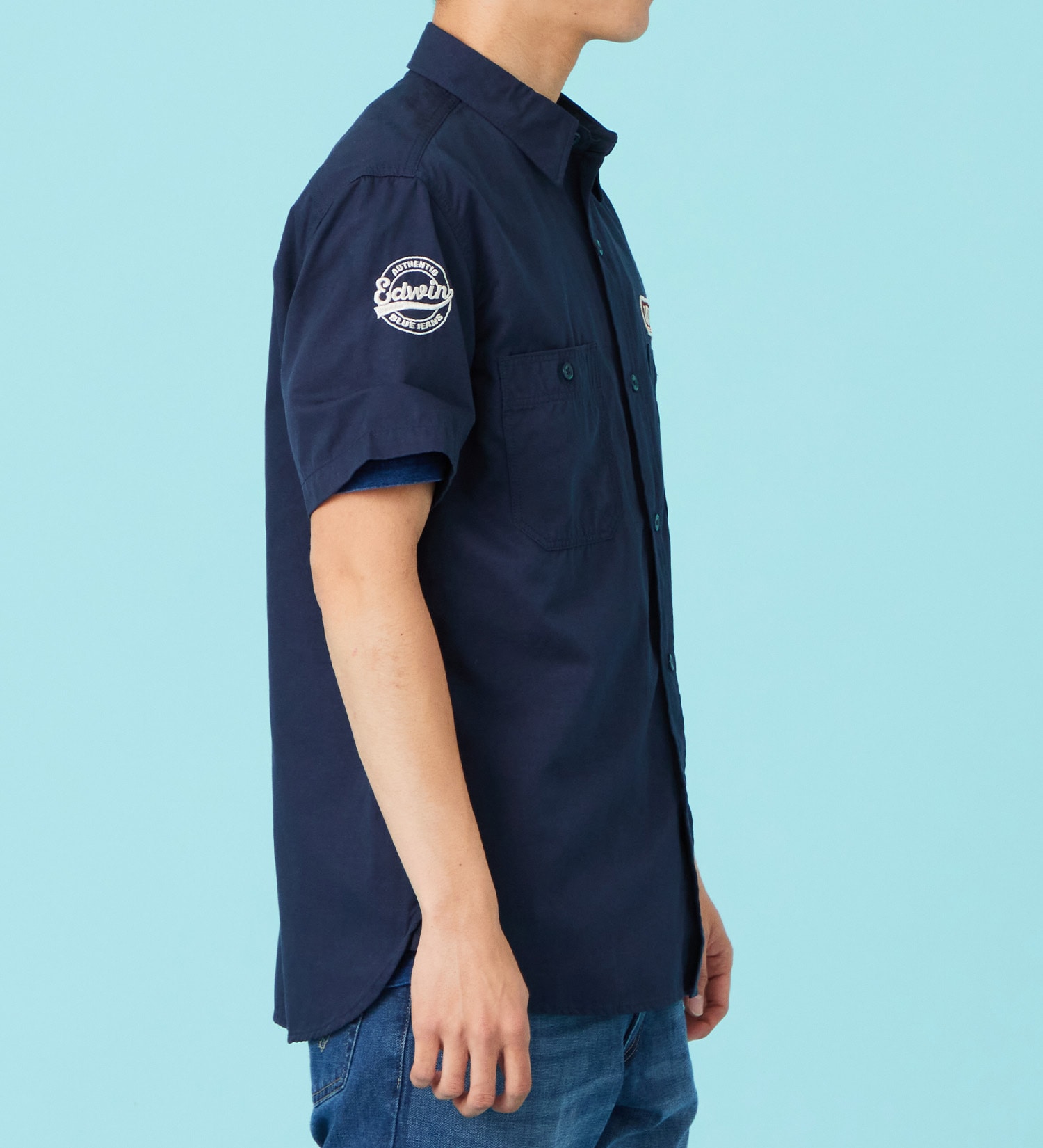 EDWIN(エドウイン)のワッペン 半袖ワークシャツ【アウトレット店舗・WEB限定商品】|トップス/シャツ/ブラウス/メンズ|ネイビー