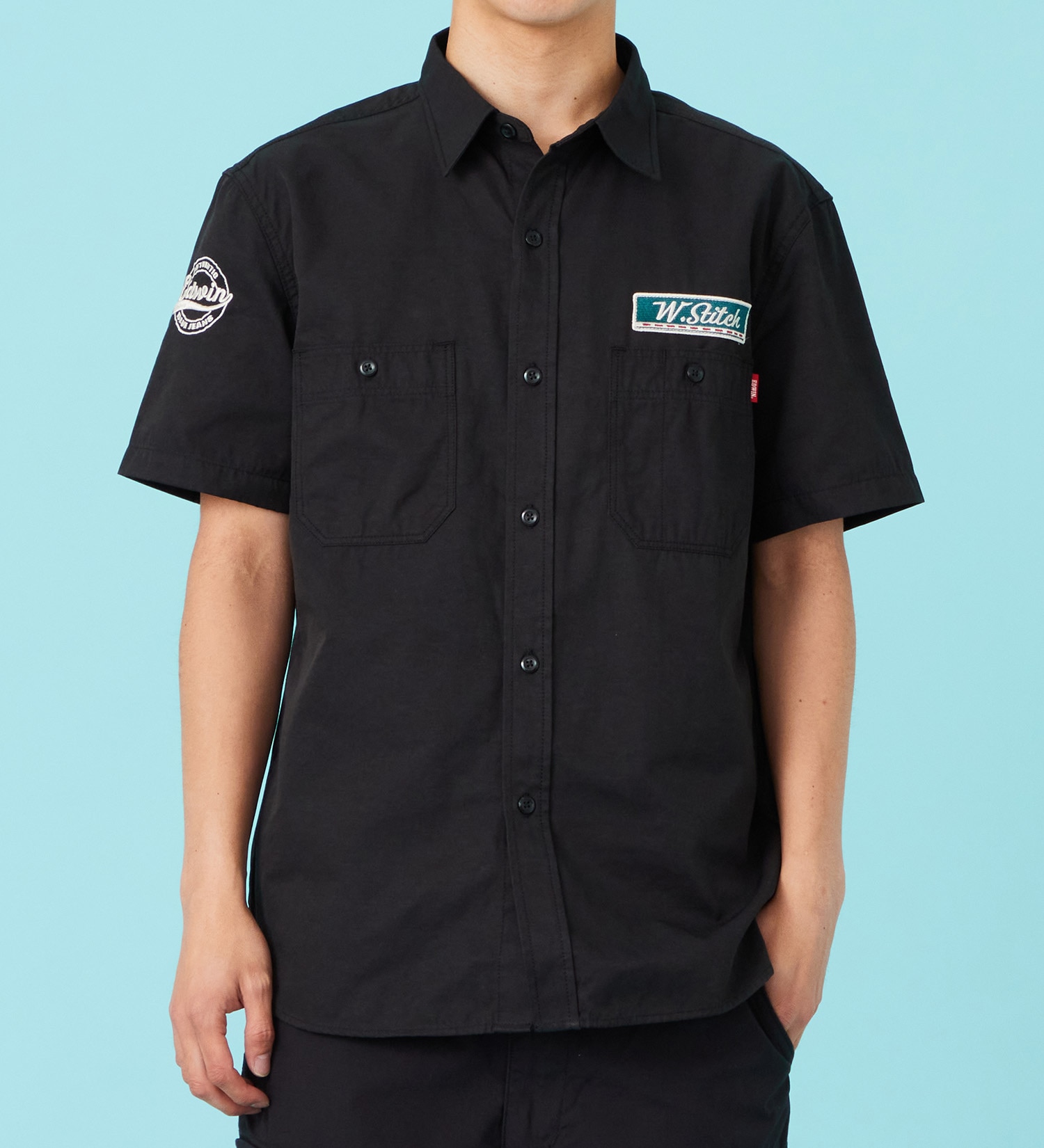 EDWIN(エドウイン)のワッペン 半袖ワークシャツ【アウトレット店舗・WEB限定商品】|トップス/シャツ/ブラウス/メンズ|ブラック