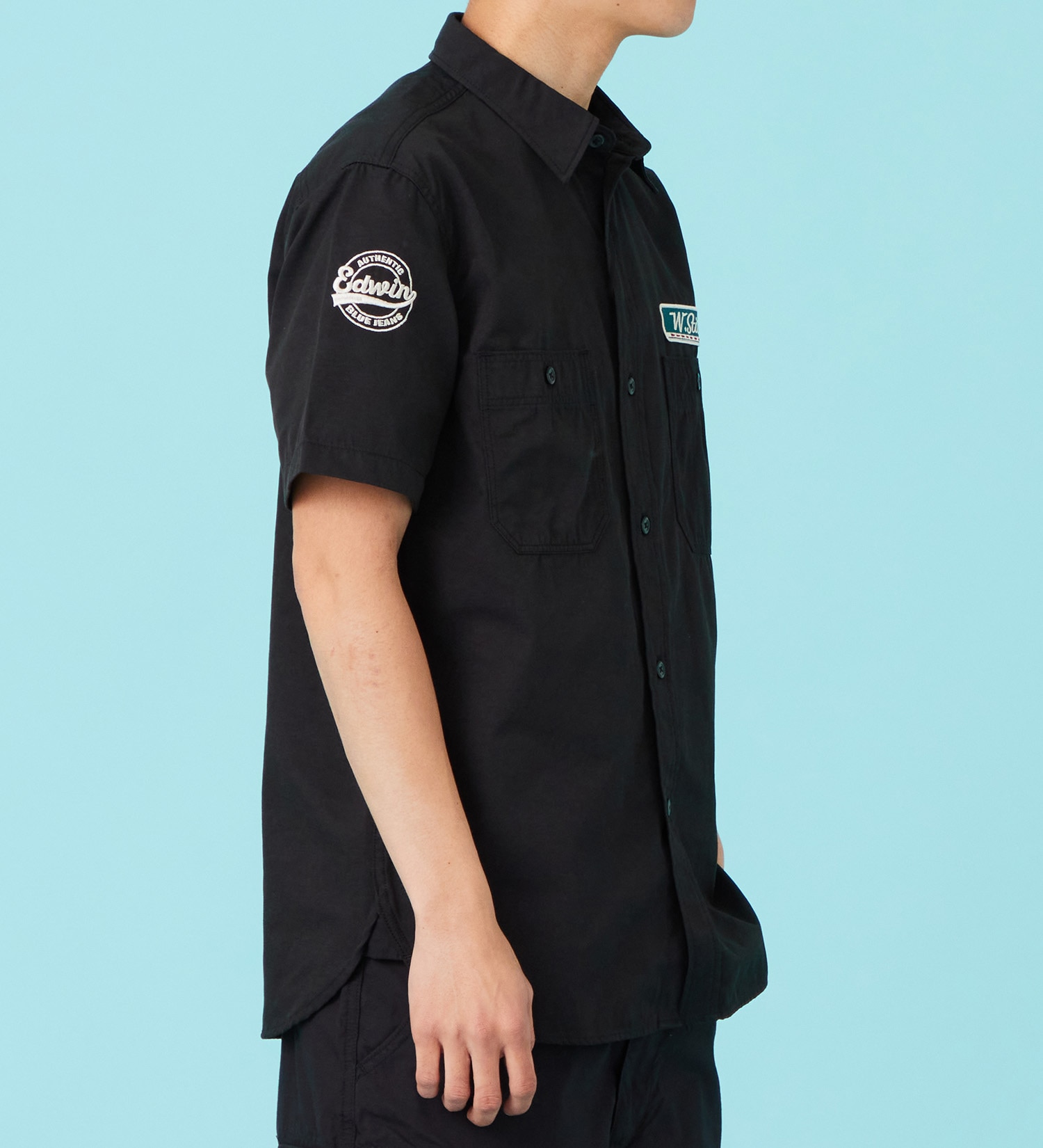 EDWIN(エドウイン)のワッペン 半袖ワークシャツ【アウトレット店舗・WEB限定商品】|トップス/シャツ/ブラウス/メンズ|ブラック