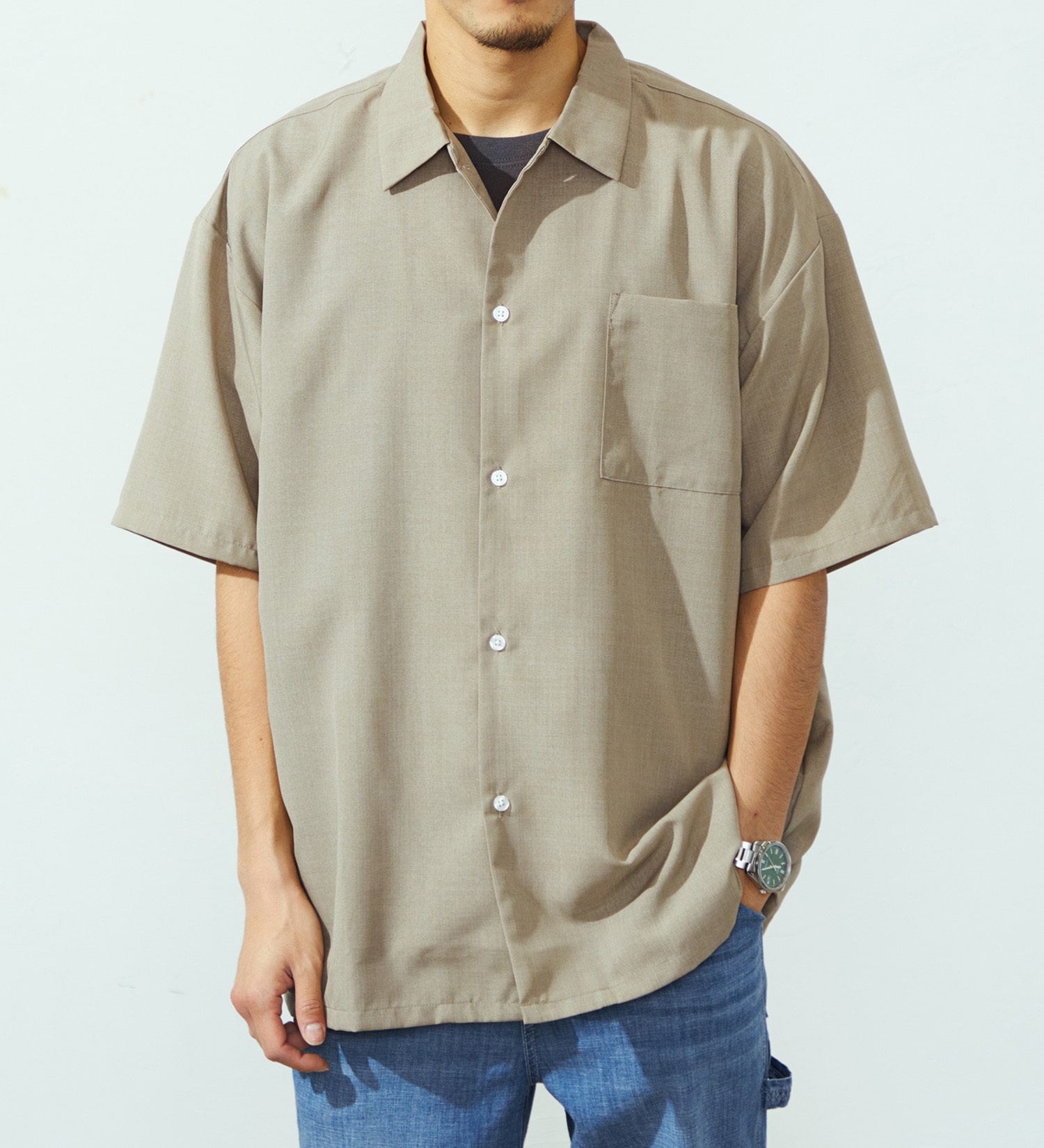 EDWIN(エドウイン)の【ポイントアップ対象】ビッグフィットシャツ【半袖】【アウトレット店舗・WEB限定】|トップス/シャツ/ブラウス/メンズ|ベージュ