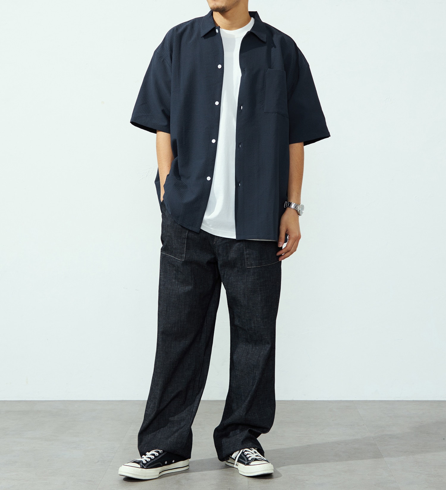 EDWIN(エドウイン)の【ポイントアップ対象】ビッグフィットシャツ【半袖】【アウトレット店舗・WEB限定】|トップス/シャツ/ブラウス/メンズ|ネイビー