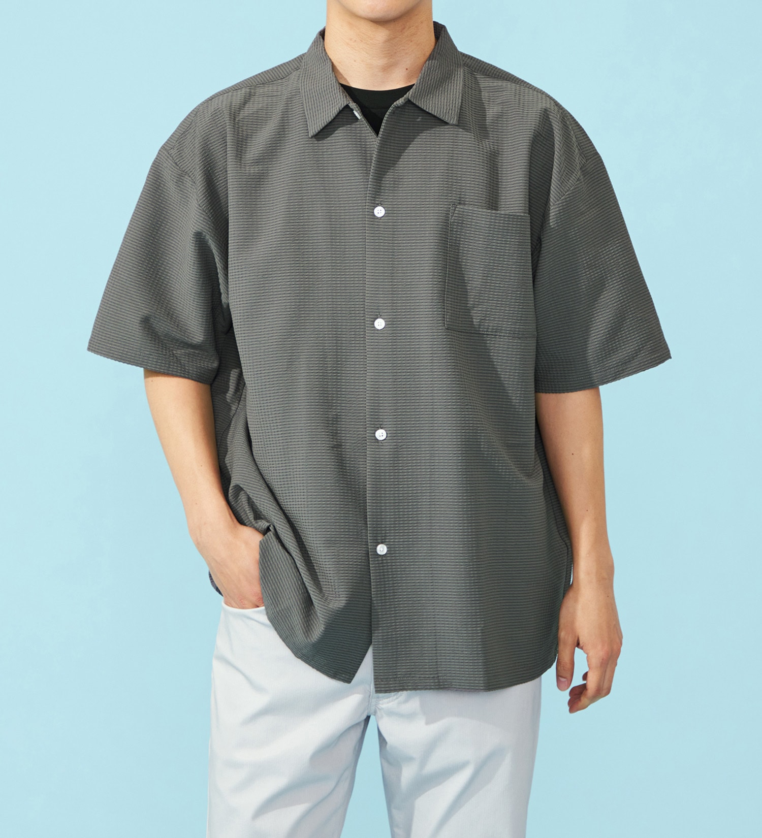 EDWIN(エドウイン)のビッグフィットシャツ【半袖】【アウトレット店舗・WEB限定】|トップス/シャツ/ブラウス/メンズ|チャコール