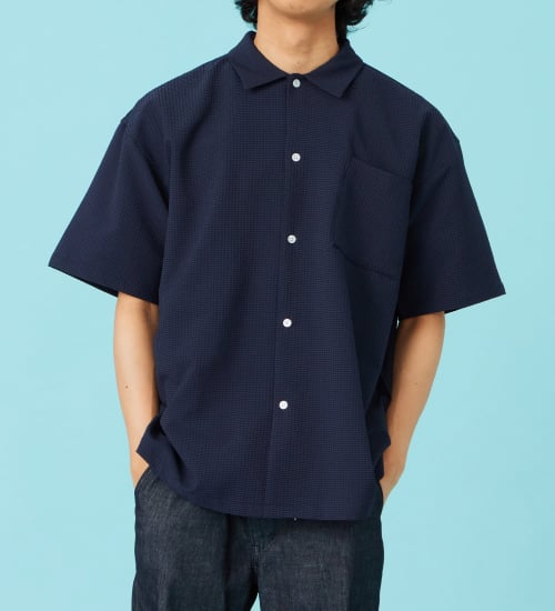 EDWIN(エドウイン)のシアサッカー 半袖ビッグシャツ【アウトレット店舗・WEB限定商品】|トップス/Tシャツ/カットソー/メンズ|ネイビー
