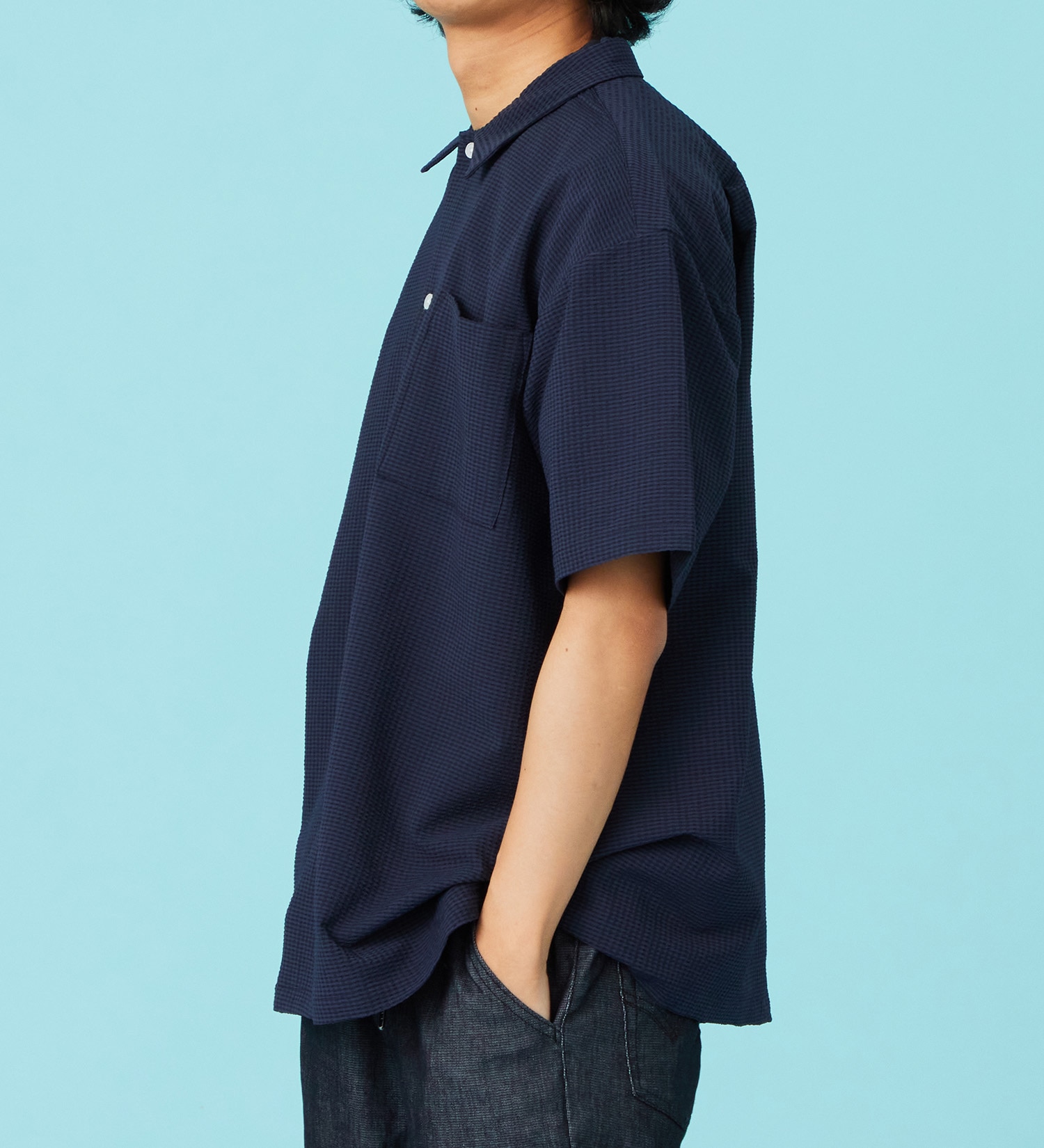 EDWIN(エドウイン)のシアサッカー 半袖ビッグシャツ【アウトレット店舗・WEB限定商品】|トップス/Tシャツ/カットソー/メンズ|ネイビー