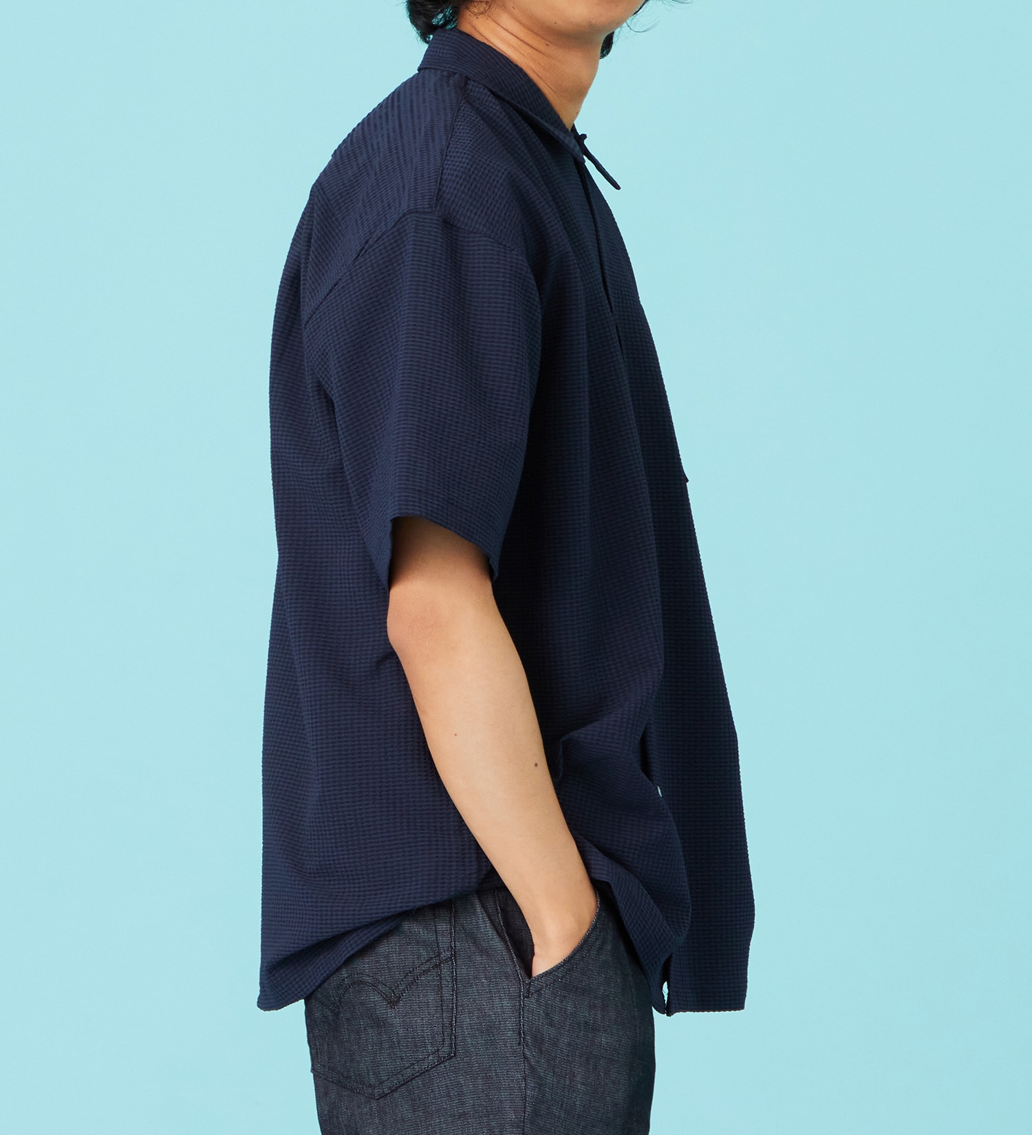 EDWIN(エドウイン)のシアサッカー 半袖ビッグシャツ【アウトレット店舗・WEB限定商品】|トップス/Tシャツ/カットソー/メンズ|ネイビー
