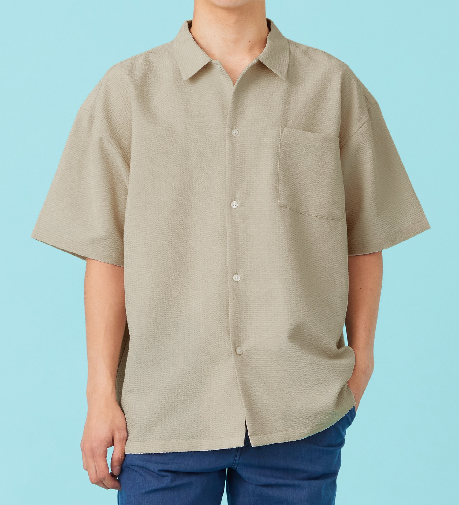 EDWIN(エドウイン)のシアサッカー 半袖ビッグシャツ【アウトレット店舗・WEB限定商品】|トップス/Tシャツ/カットソー/メンズ|アイボリー
