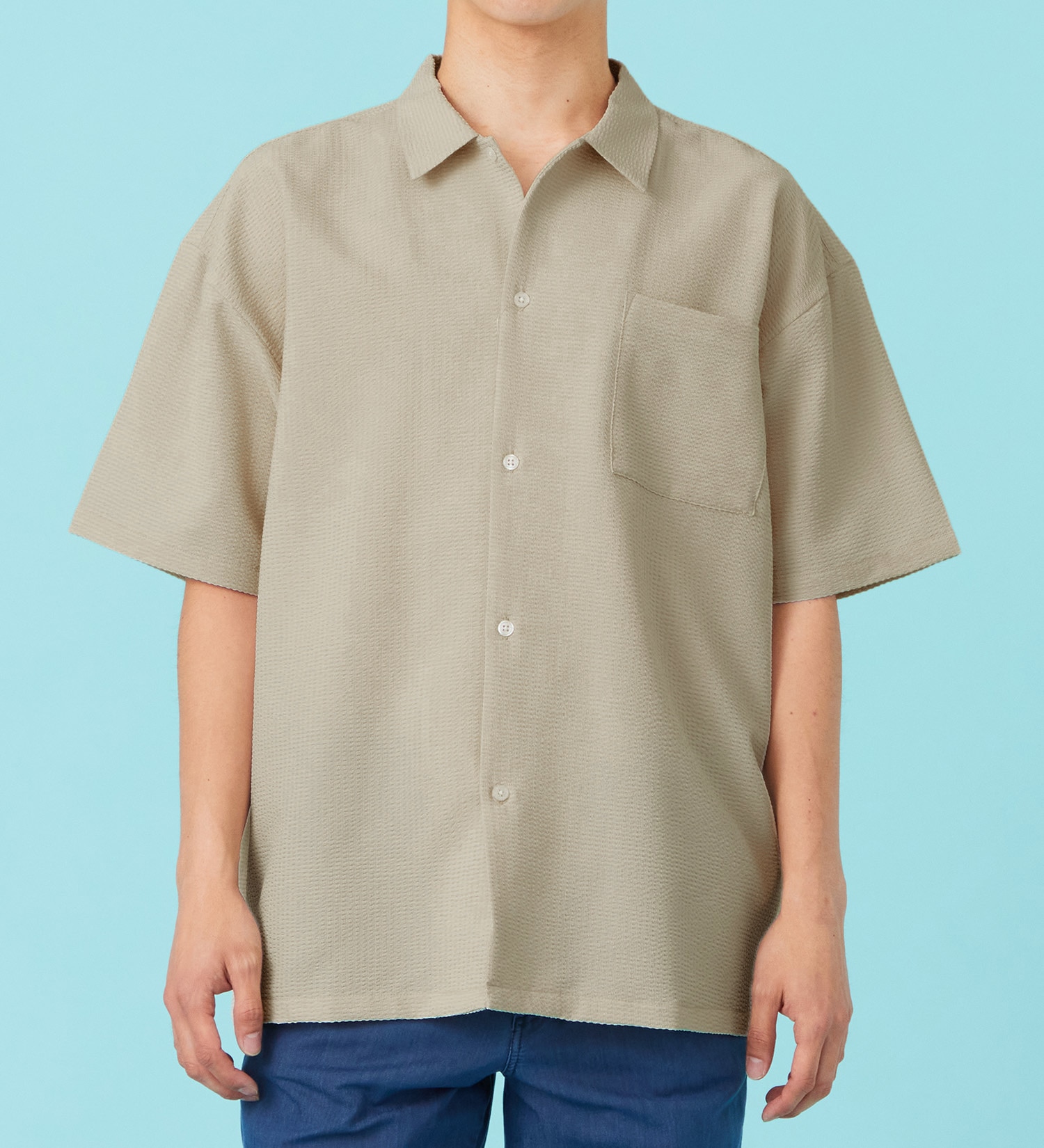 EDWIN(エドウイン)のシアサッカー 半袖ビッグシャツ【アウトレット店舗・WEB限定商品】|トップス/Tシャツ/カットソー/メンズ|アイボリー