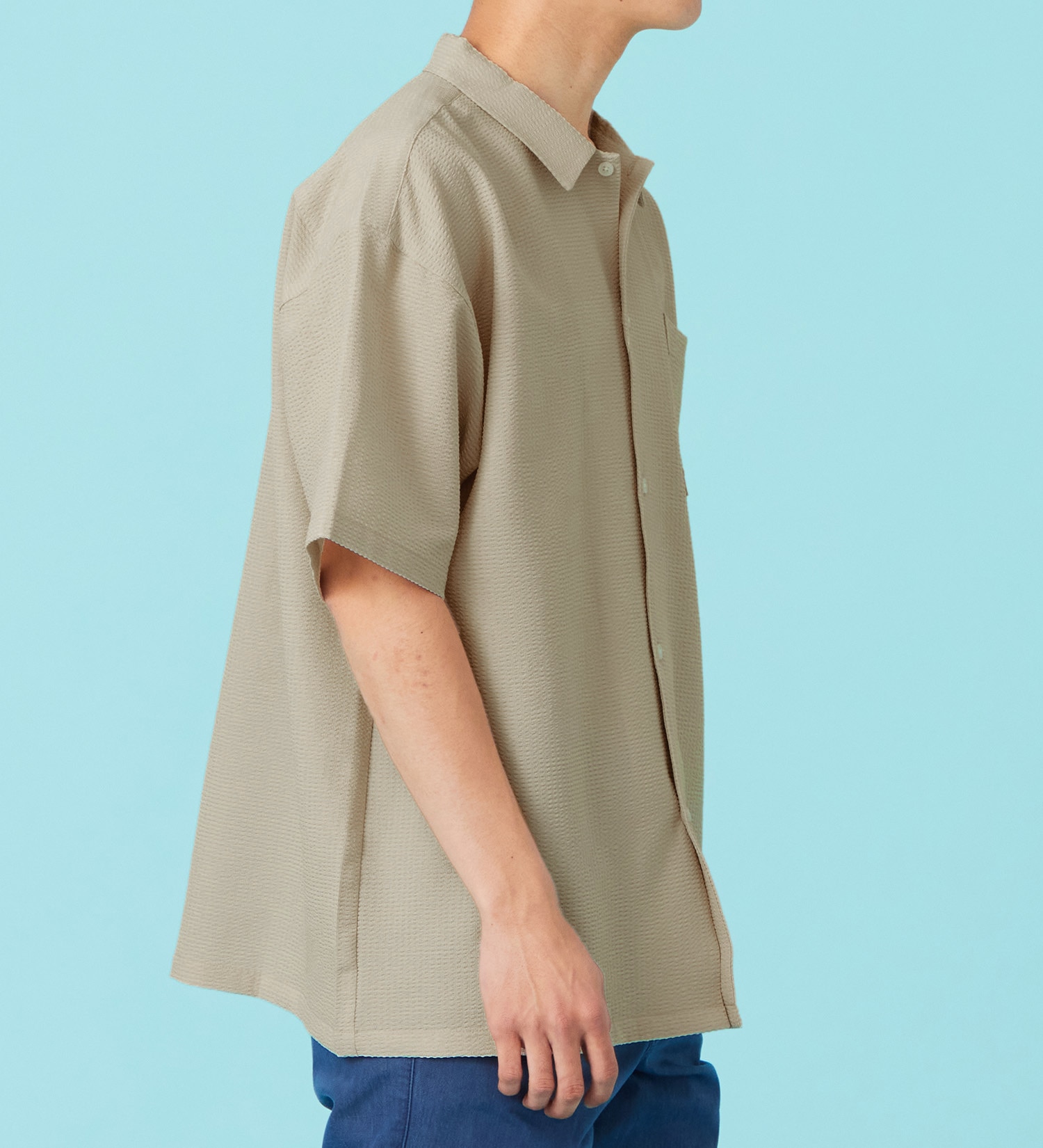 EDWIN(エドウイン)のシアサッカー 半袖ビッグシャツ【アウトレット店舗・WEB限定商品】|トップス/Tシャツ/カットソー/メンズ|アイボリー