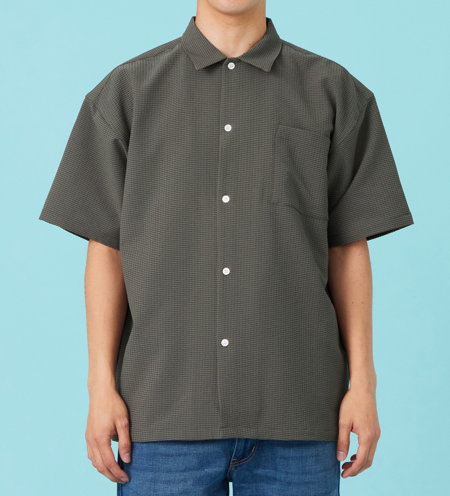 EDWIN(エドウイン)のシアサッカー 半袖ビッグシャツ【アウトレット店舗・WEB限定商品】|トップス/Tシャツ/カットソー/メンズ|チャコール