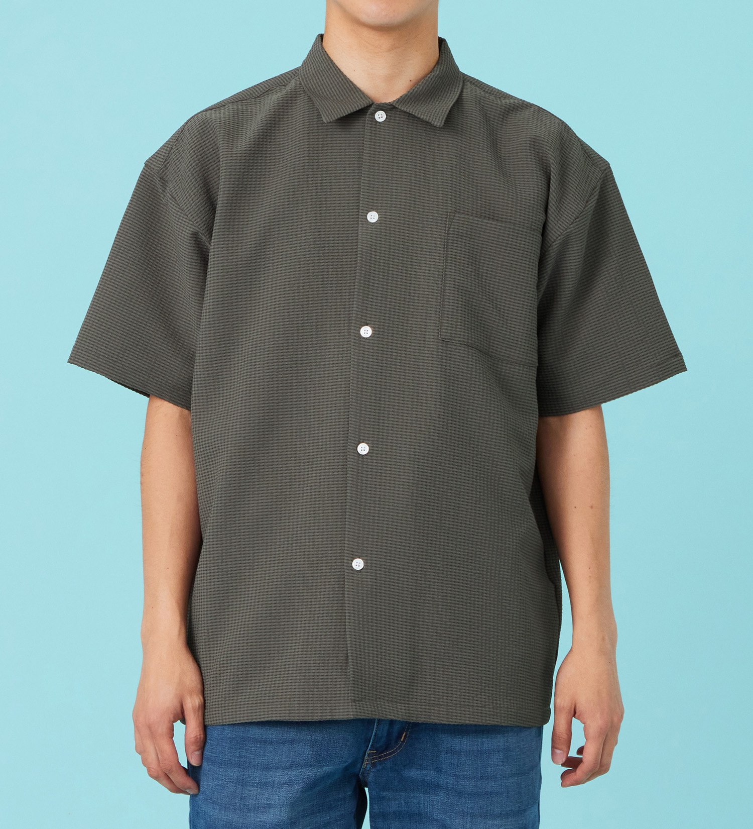 EDWIN(エドウイン)のシアサッカー 半袖ビッグシャツ【アウトレット店舗・WEB限定商品】|トップス/Tシャツ/カットソー/メンズ|チャコール