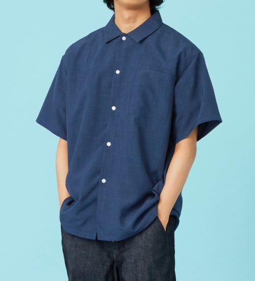 リネンライク 半袖レギュラーカラーシャツ【アウトレット店舗・WEB限定商品】