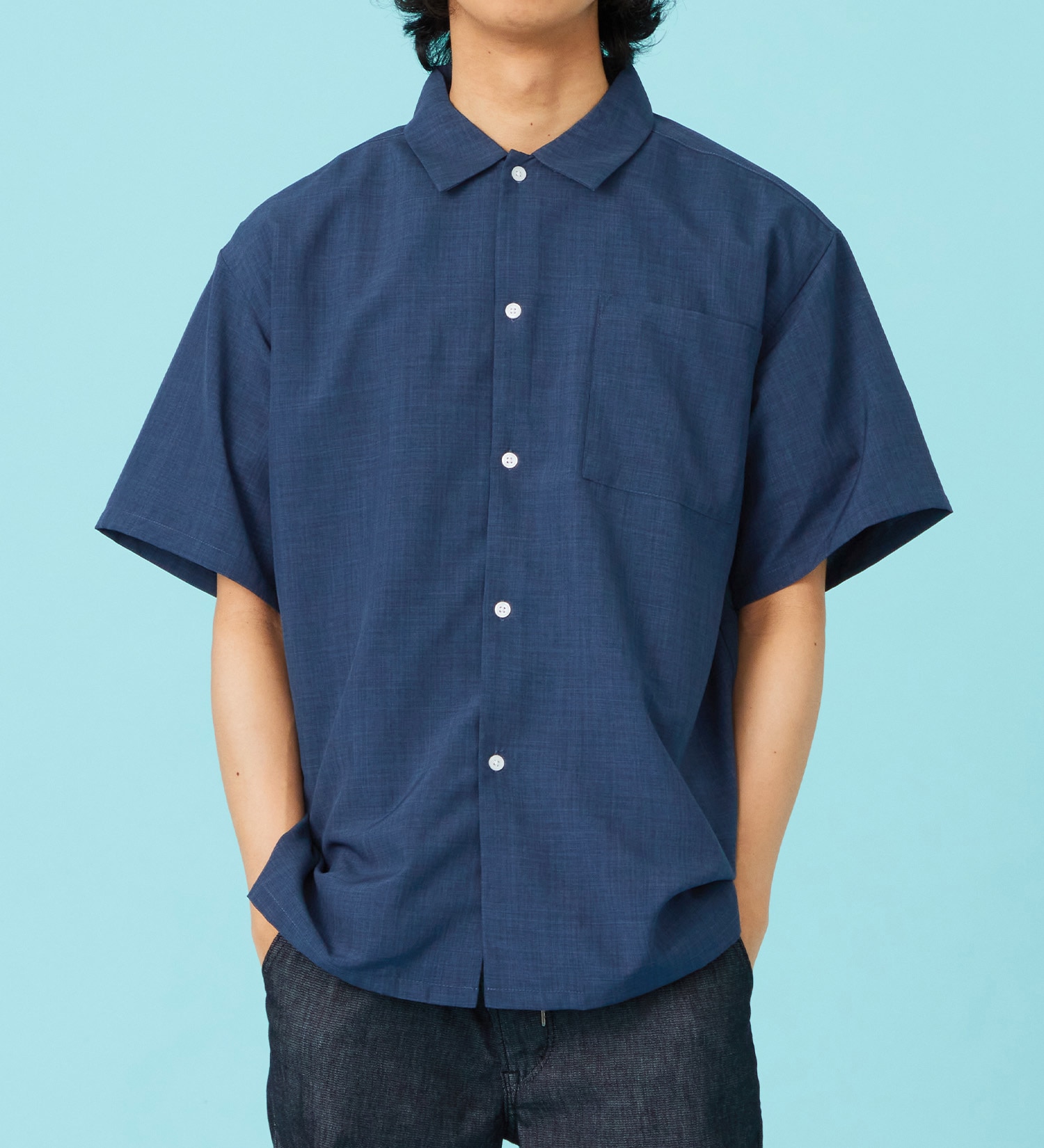 EDWIN(エドウイン)のリネンライク 半袖レギュラーカラーシャツ【アウトレット店舗・WEB限定商品】|トップス/Tシャツ/カットソー/メンズ|ネイビー