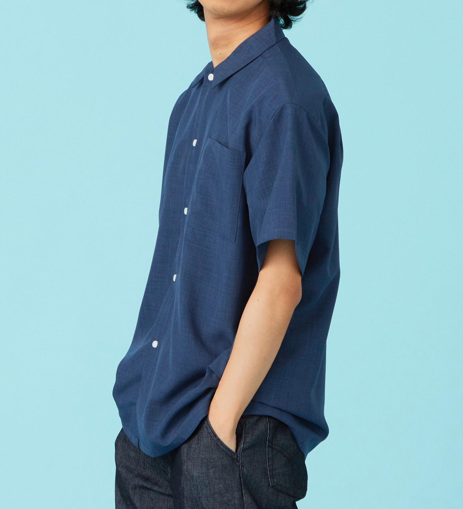 EDWIN(エドウイン)のリネンライク 半袖レギュラーカラーシャツ【アウトレット店舗・WEB限定商品】|トップス/Tシャツ/カットソー/メンズ|ネイビー