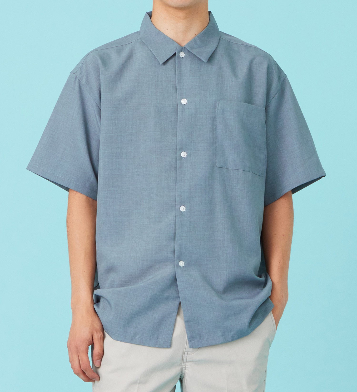 EDWIN(エドウイン)のリネンライク 半袖レギュラーカラーシャツ【アウトレット店舗・WEB限定商品】|トップス/Tシャツ/カットソー/メンズ|ブルー