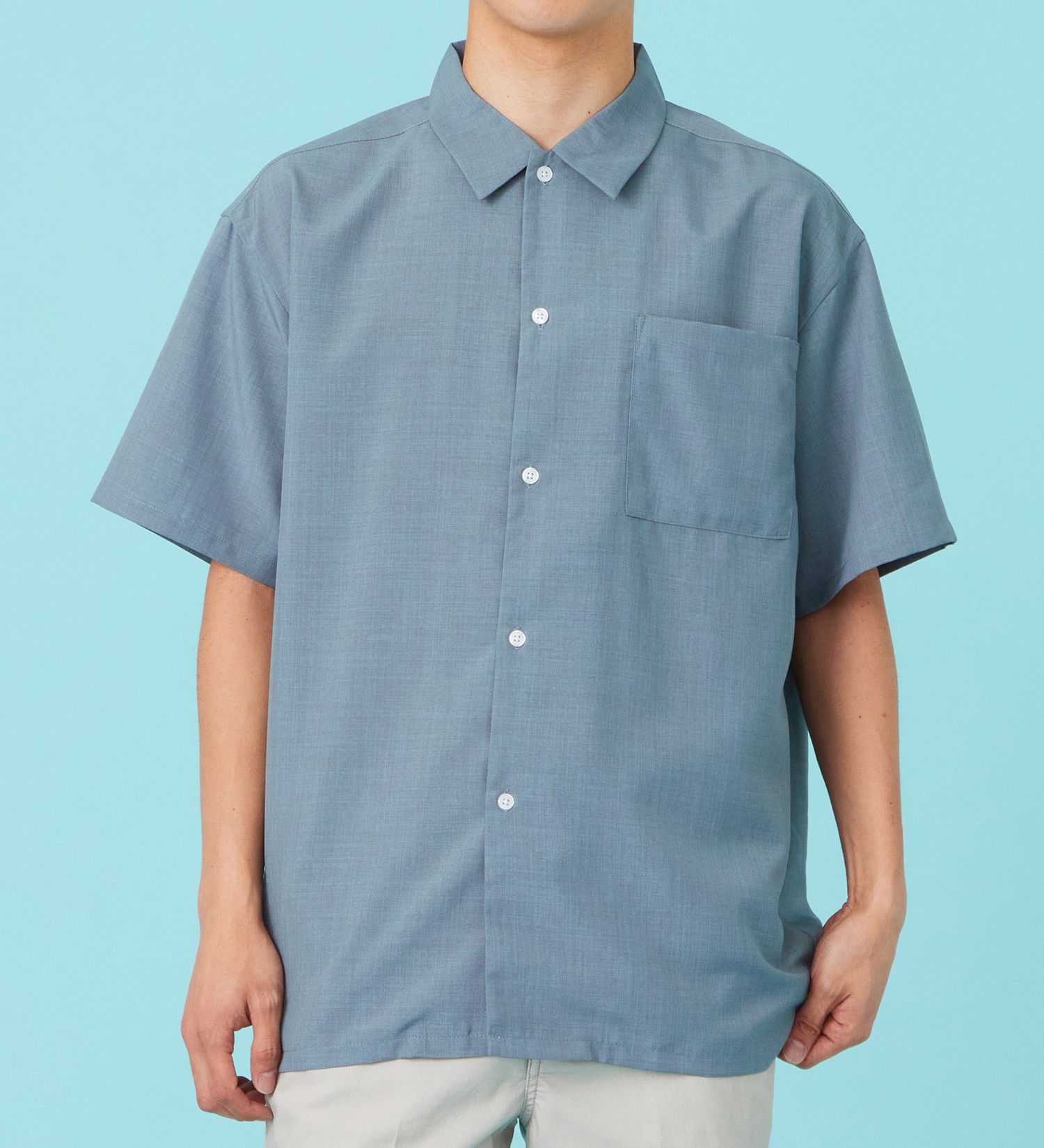 EDWIN(エドウイン)のリネンライク 半袖レギュラーカラーシャツ【アウトレット店舗・WEB限定商品】|トップス/Tシャツ/カットソー/メンズ|ブルー