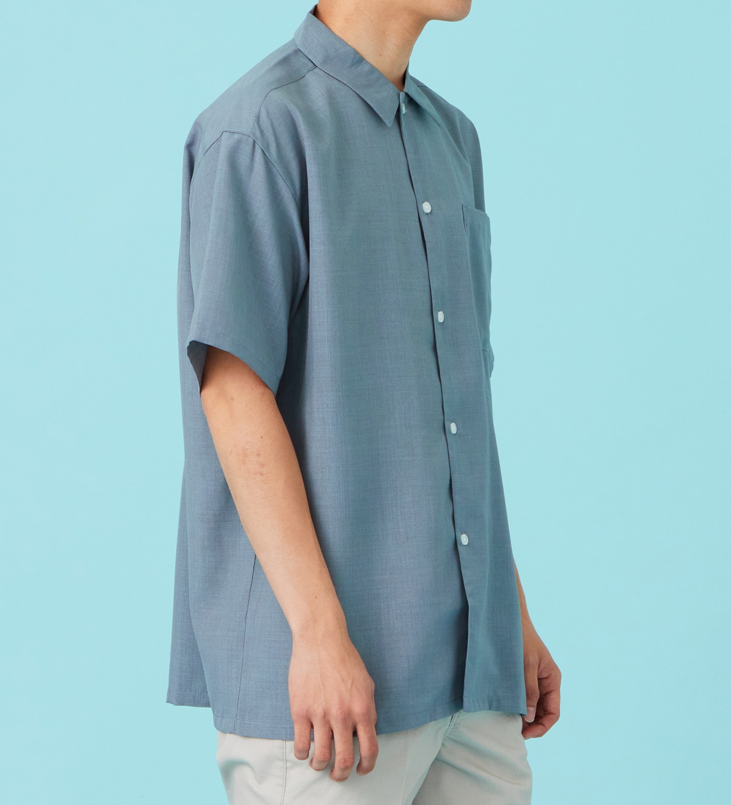 EDWIN(エドウイン)のリネンライク 半袖レギュラーカラーシャツ【アウトレット店舗・WEB限定商品】|トップス/Tシャツ/カットソー/メンズ|ブルー