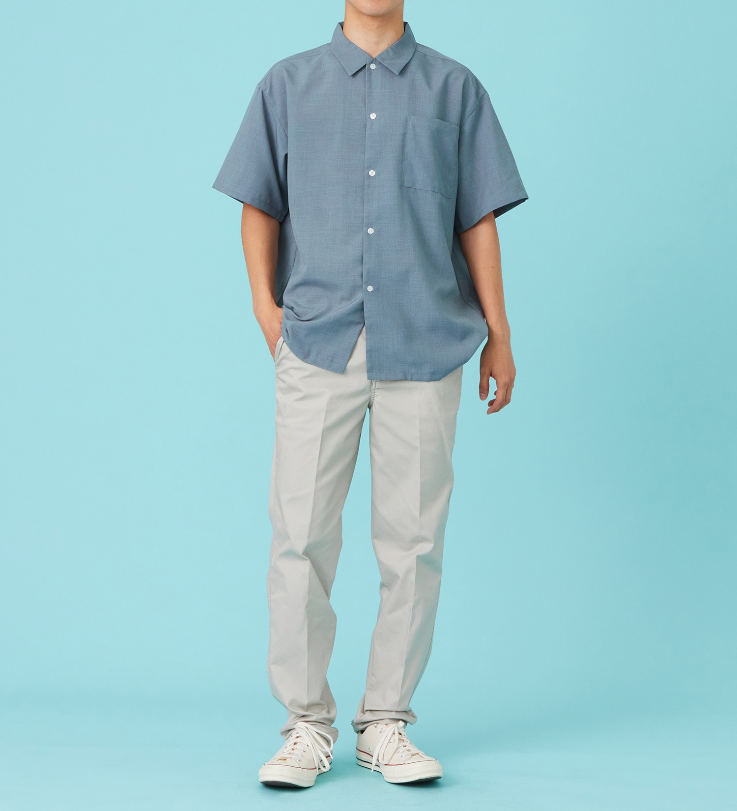 EDWIN(エドウイン)のリネンライク 半袖レギュラーカラーシャツ【アウトレット店舗・WEB限定商品】|トップス/Tシャツ/カットソー/メンズ|ブルー